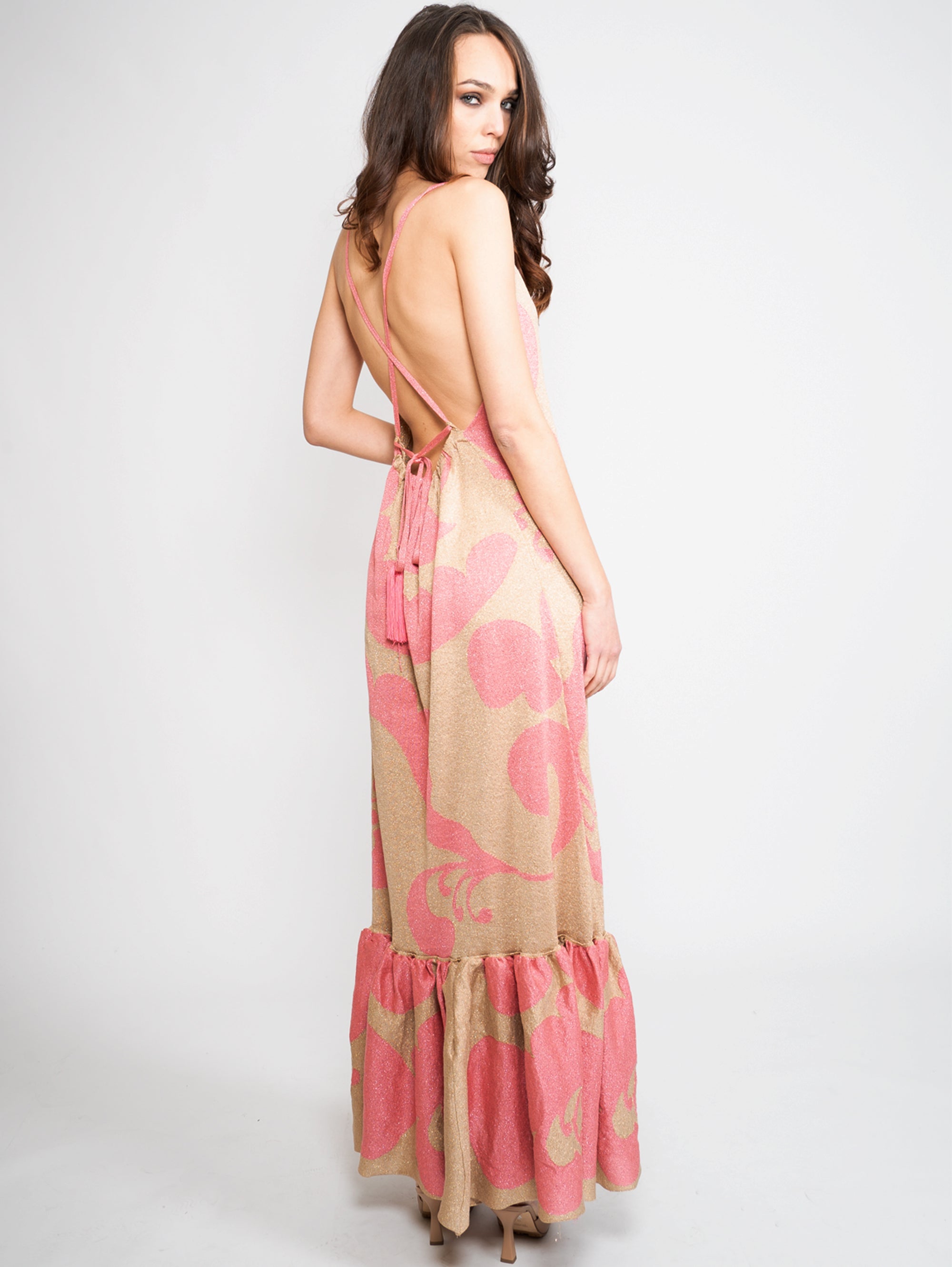 Long Dress in Gold / Pink Lurex