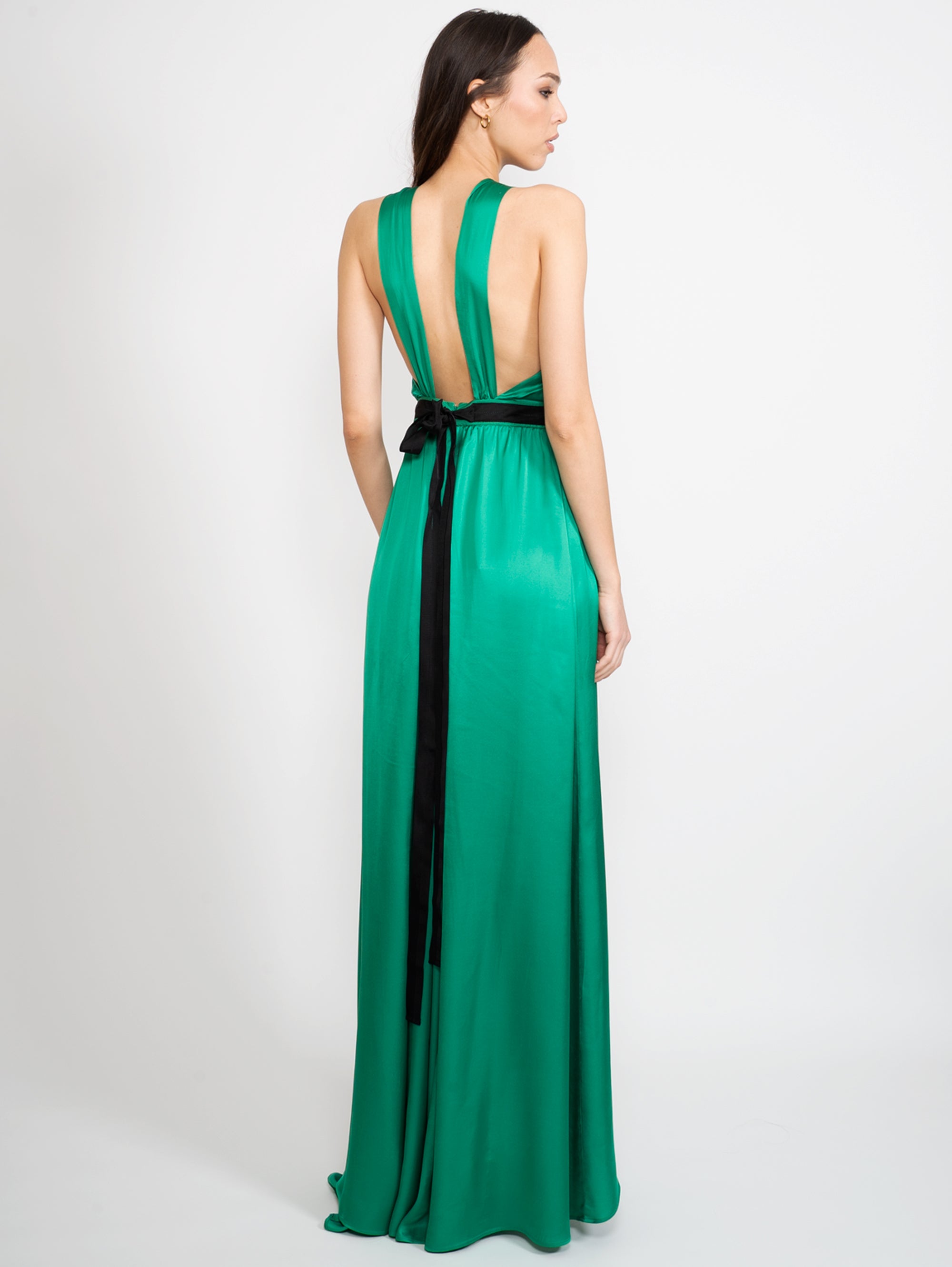 Green One Shoulder Satin Dress