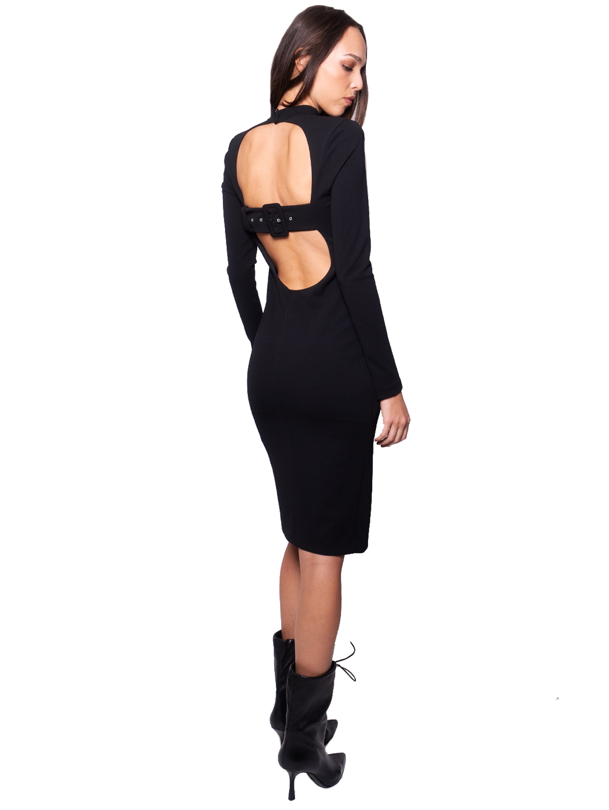 Longuette-Kleid mit offenem Rücken Schwarz