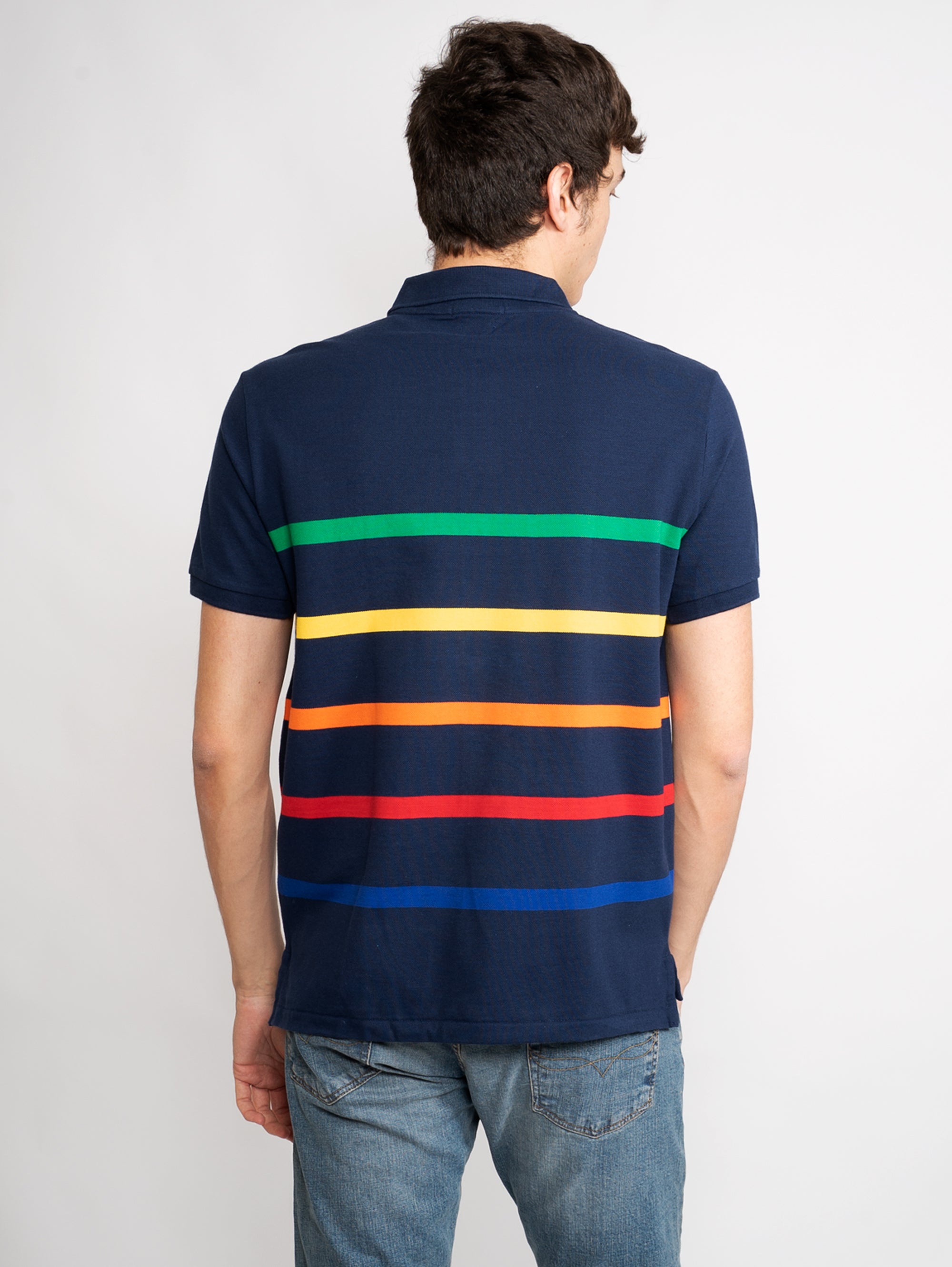 Gestreiftes Regenbogen-Blau-Polo-Shirt