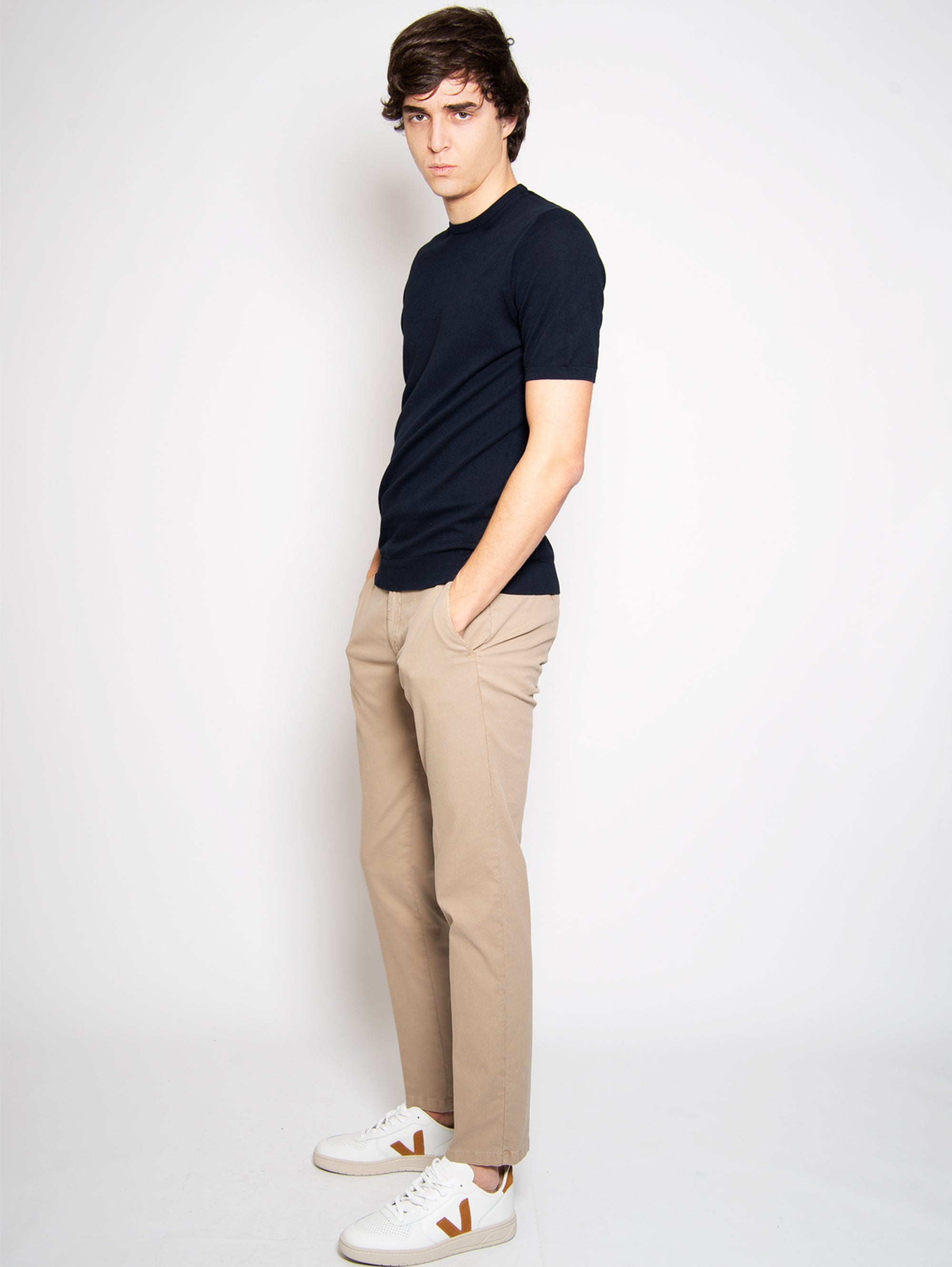Beige Textured Cotton Trousers