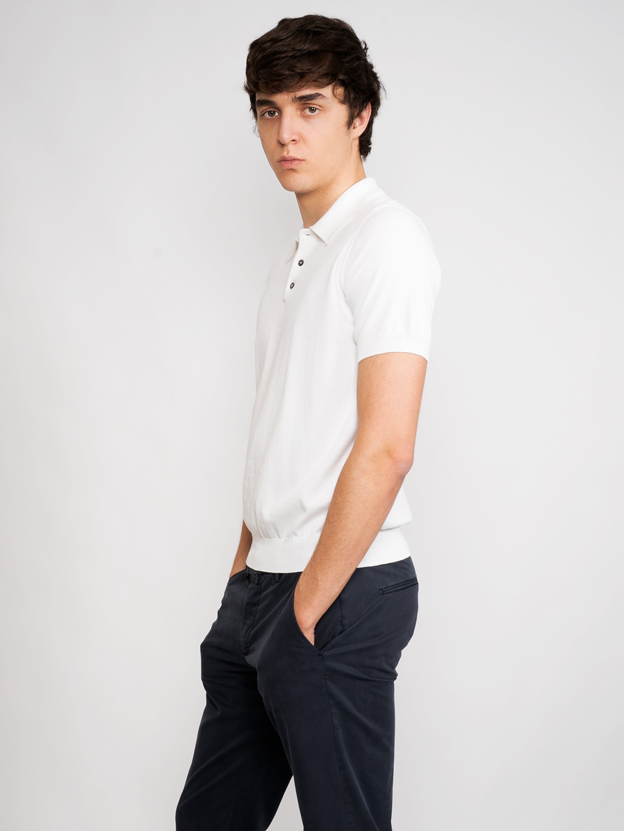 White Knitted Polo Shirt