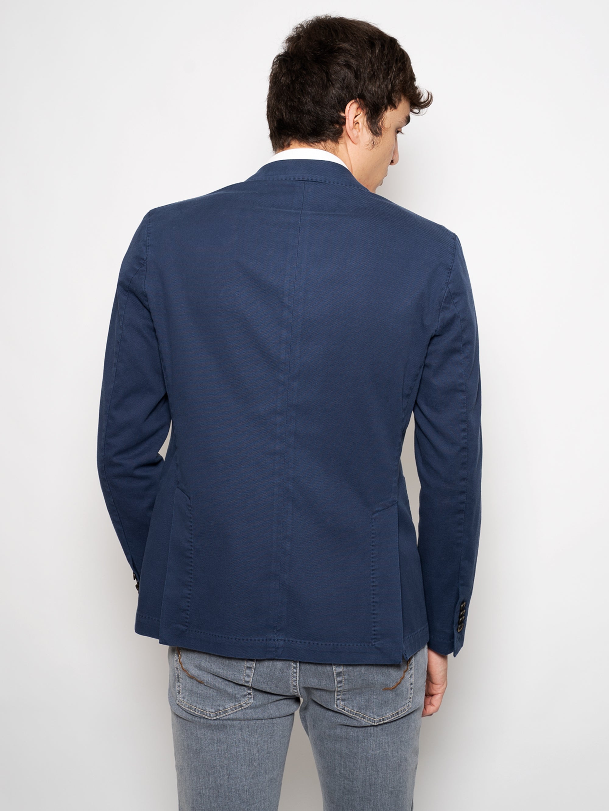 Double-Breasted Jacket in Blue Woven Cotton
