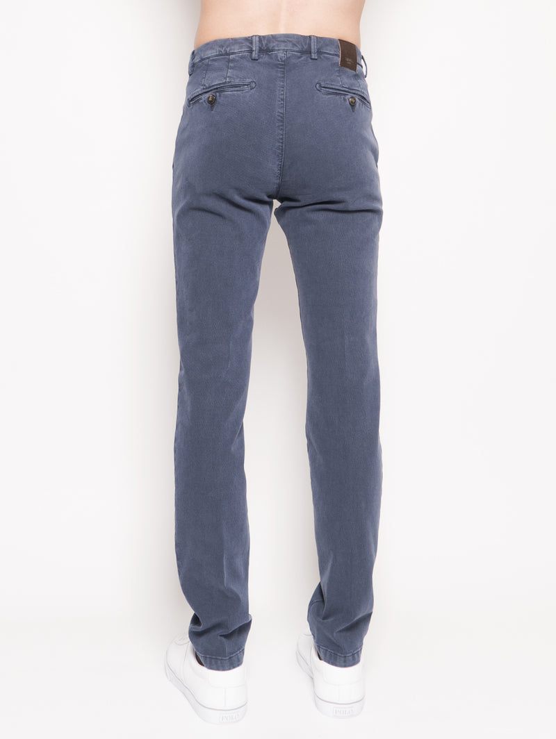 Pantalone Chino in Armatura di Cotone Blu