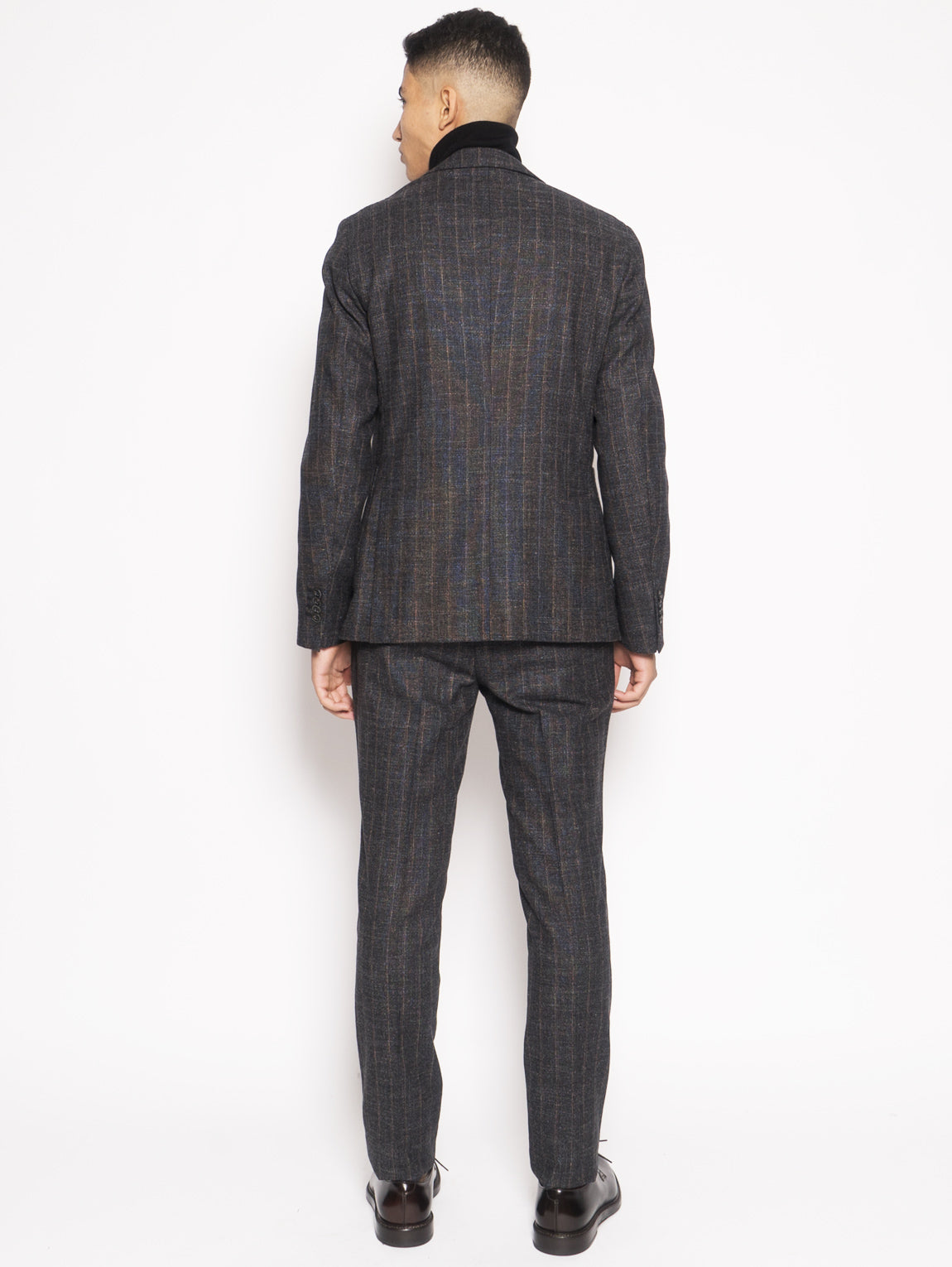 Gray wool blend pinstripe suit