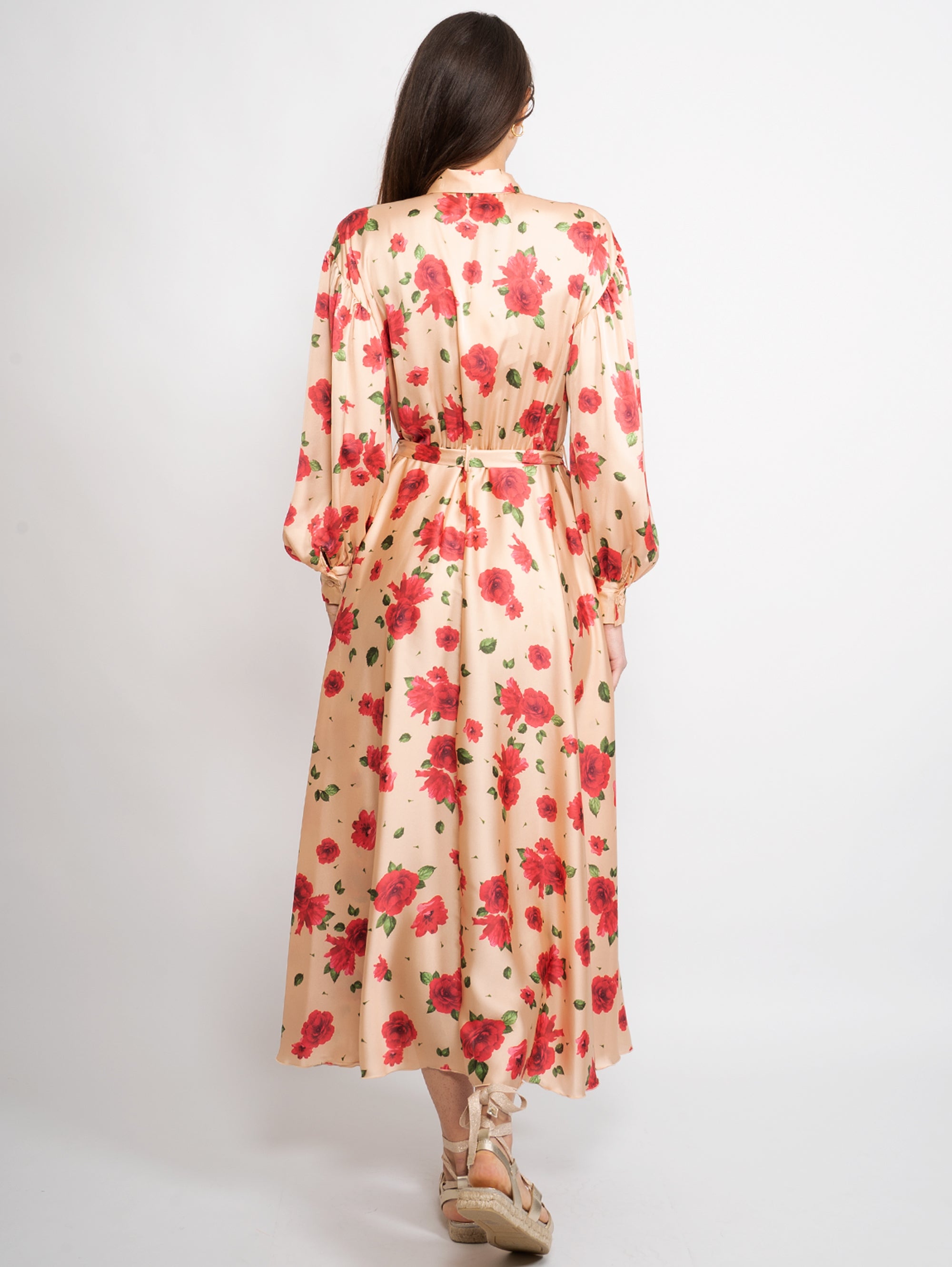 Multicolor Floral Maxi Satin Shirt Dress