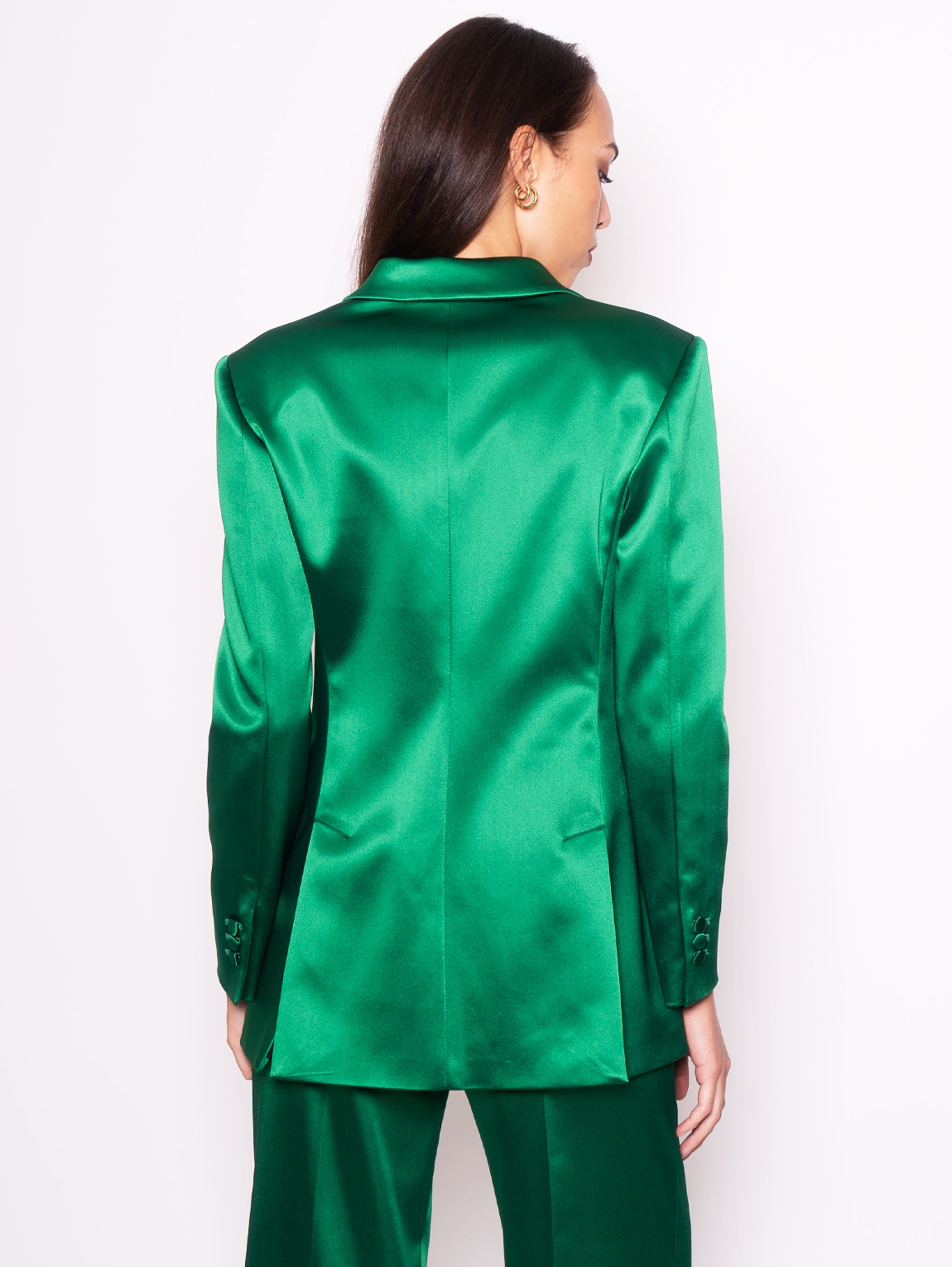 Double Breasted Jacket in Green Satin