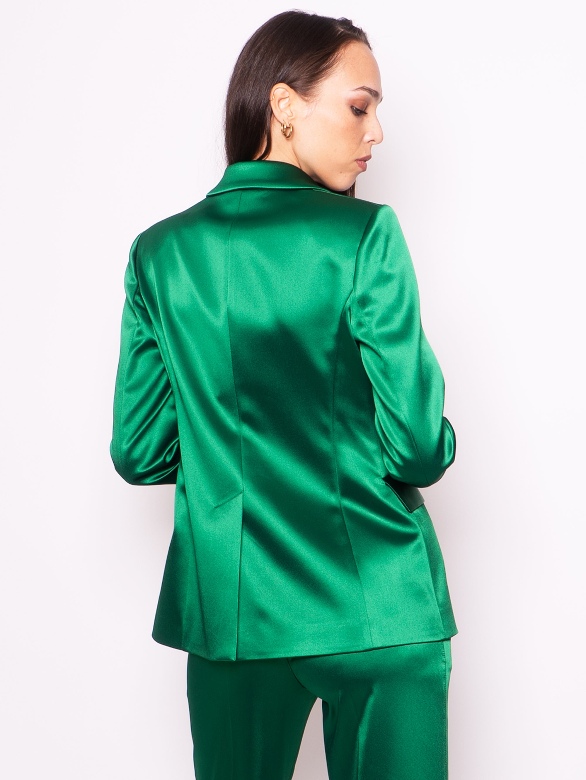 One-Breasted Jacket in Green Satin