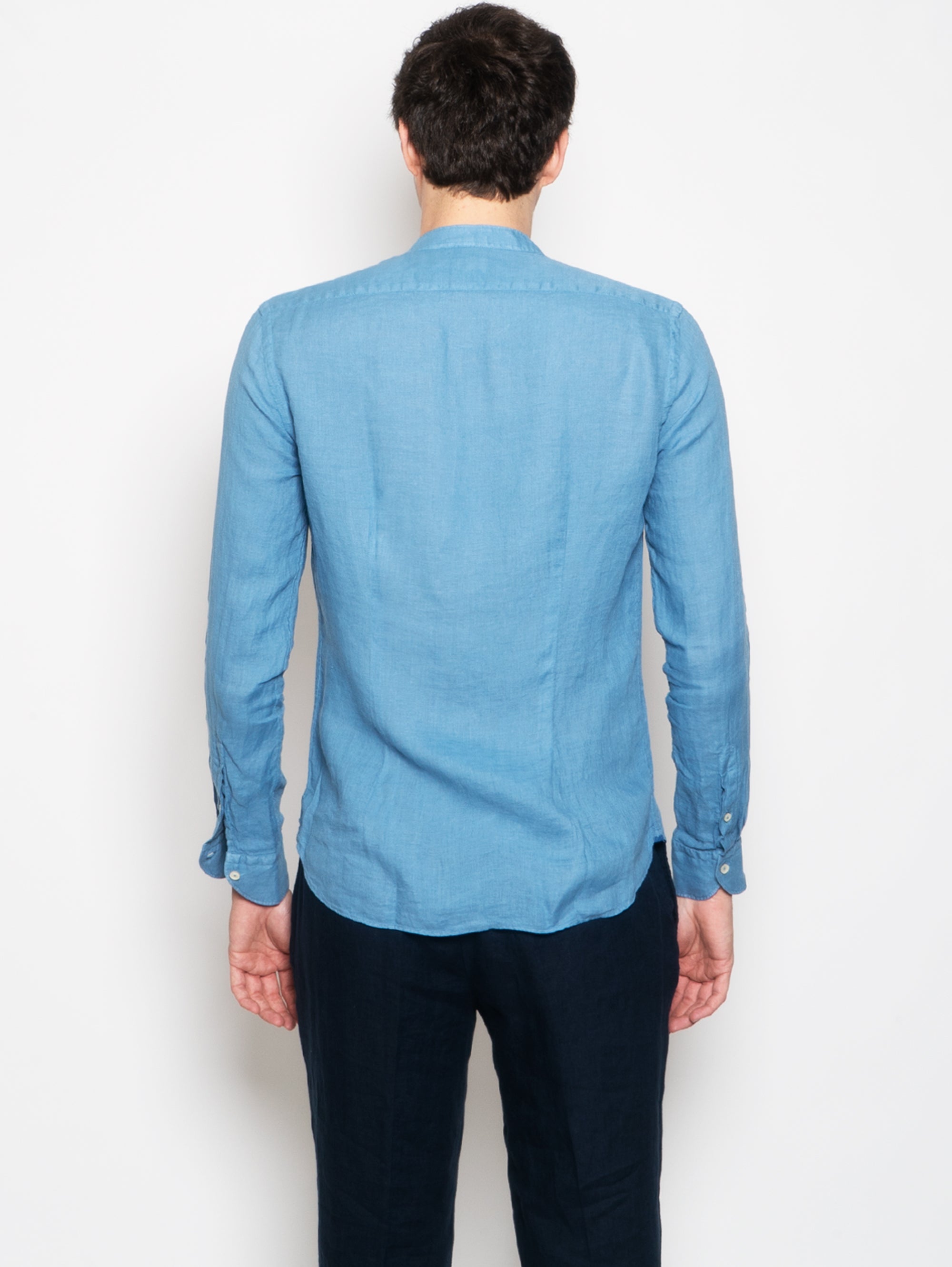 Camicia Coreana in Lino Blu