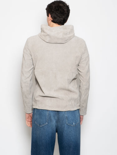 Giacca con Cappuccio in Suede Grigio Chiaro