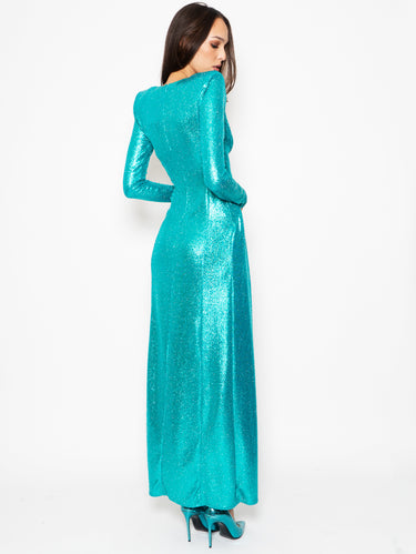 Groene lurex jurk met ronde hals