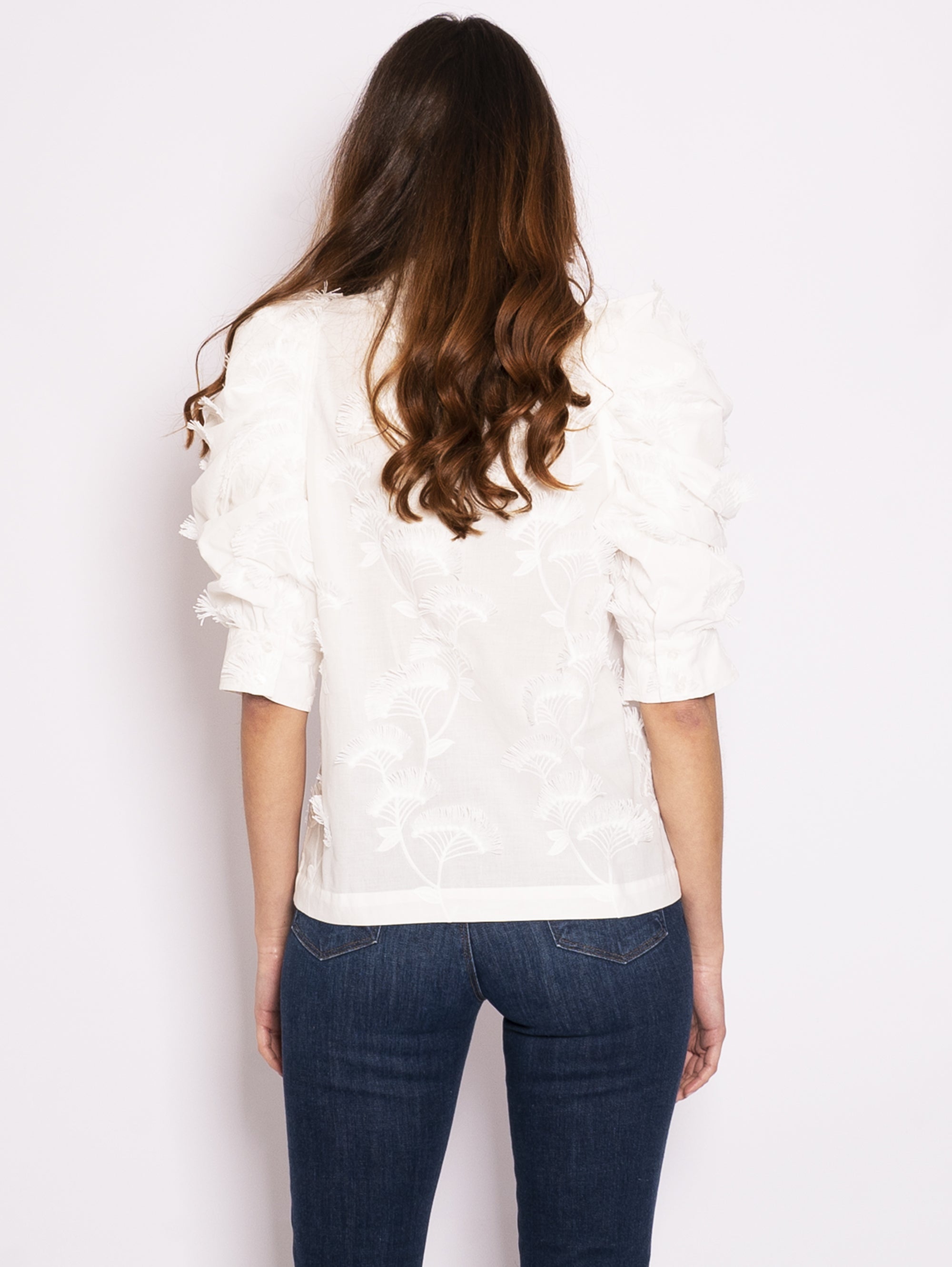 Short Sleeved Shirt with White Embroidery