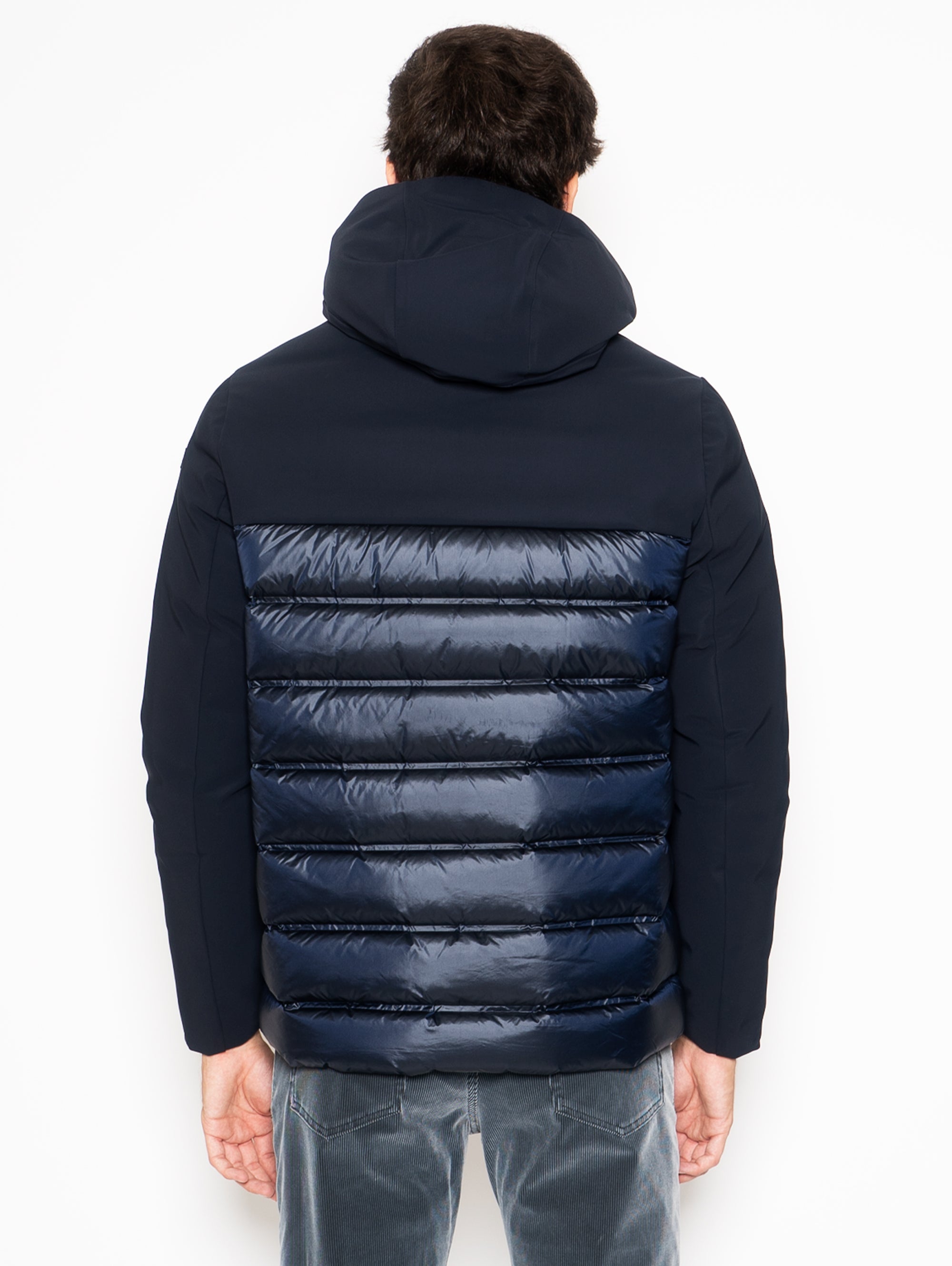 Mix Blue Black Padded Hooded Jacket