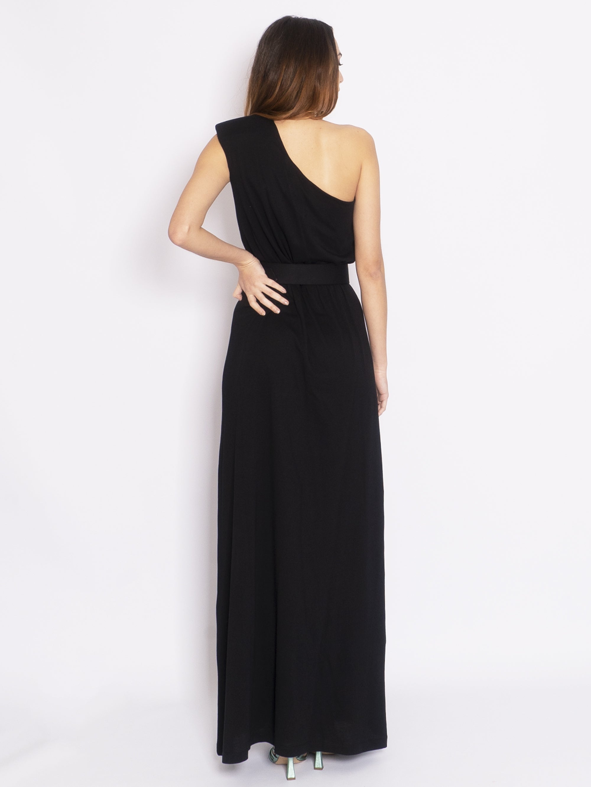 Mono Shoulder Jersey Dress - Black