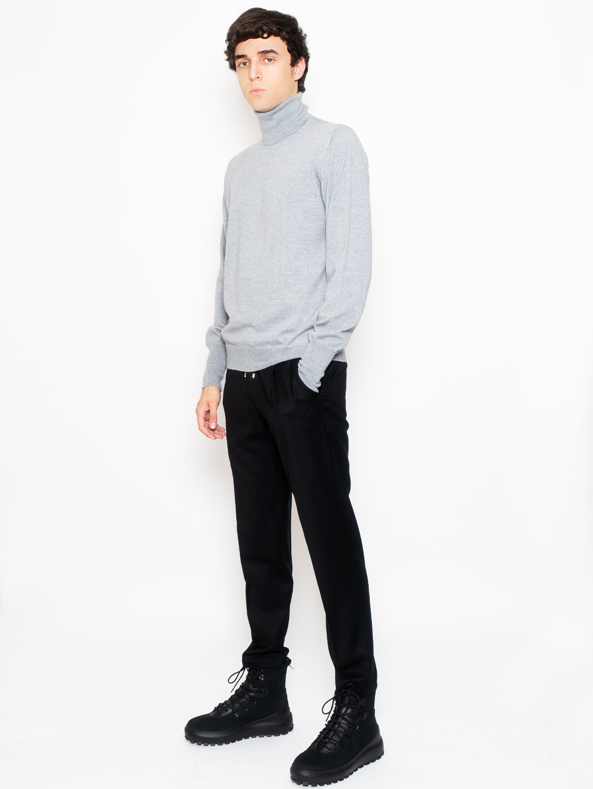 Wool Pants with Black Waistband