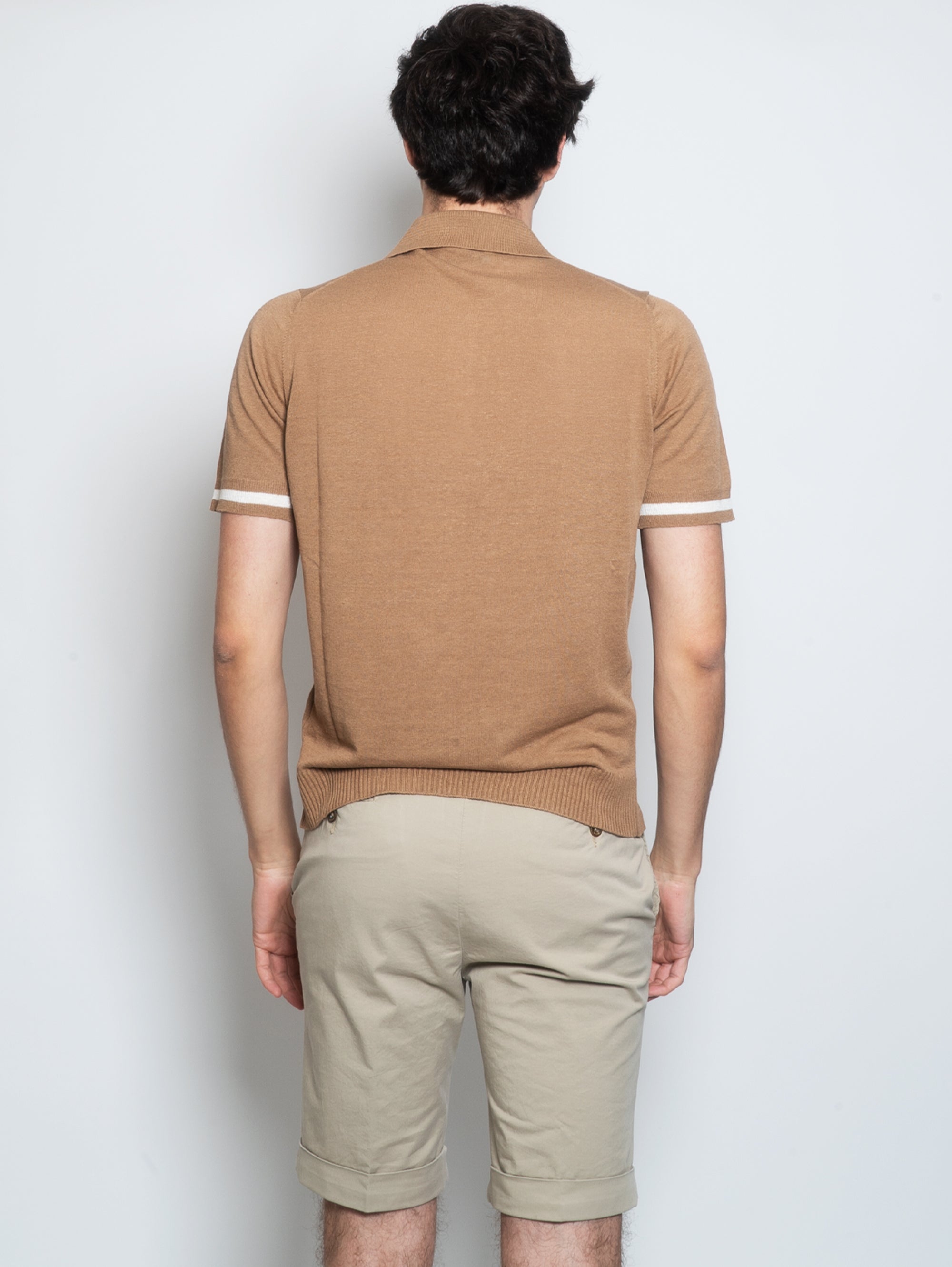 Polo in Linen Knit with Almond Contrasts