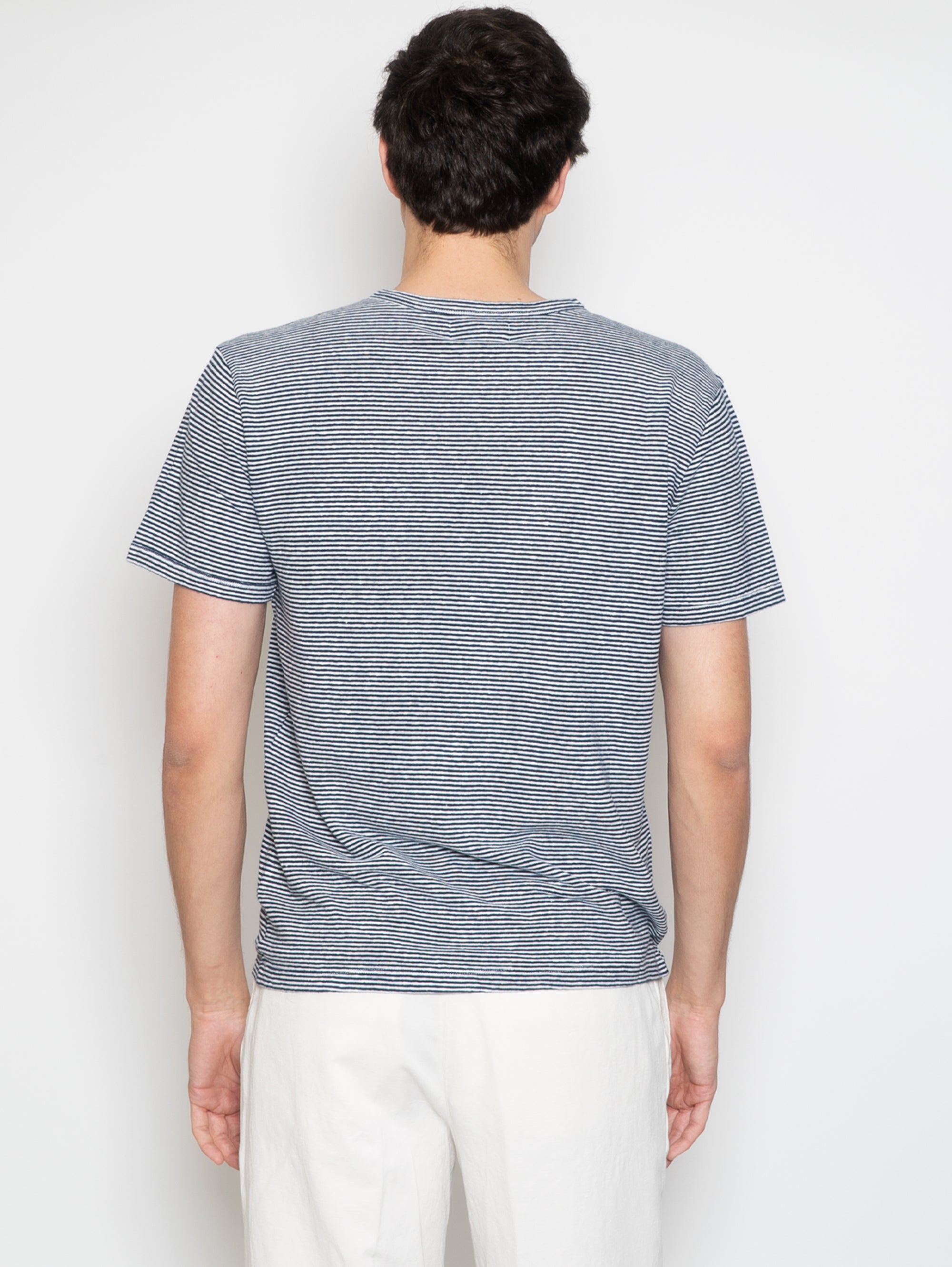 Weiß/blau gestreiftes Leinen-T-Shirt