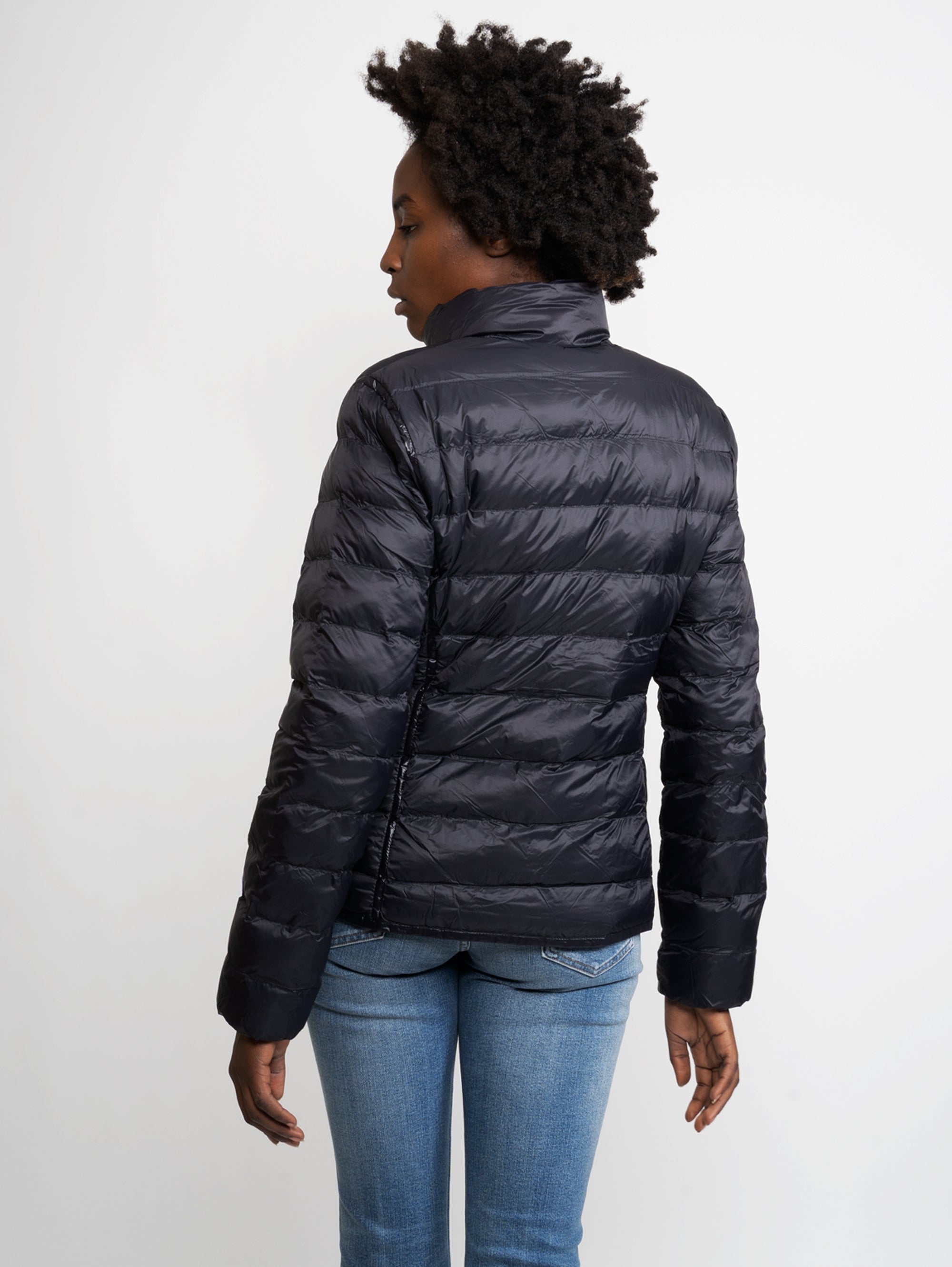 Short Quilted Down Jacket with Straight Black Collar