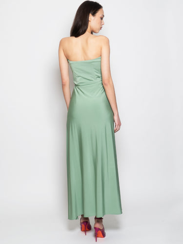 Lange jurk met hartvormige hals aqua groen