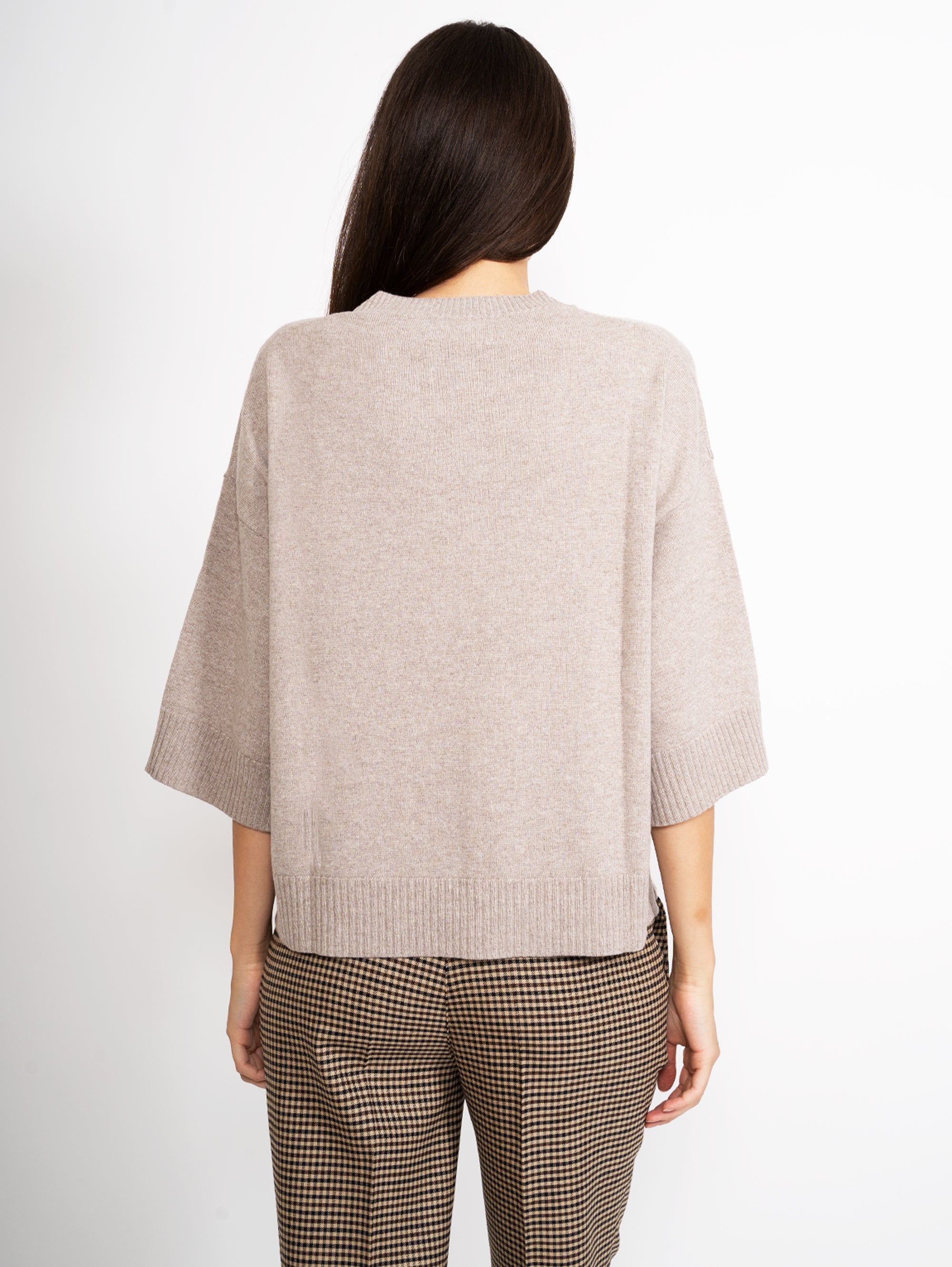 Stockinette Sweater with Brown V-Neck