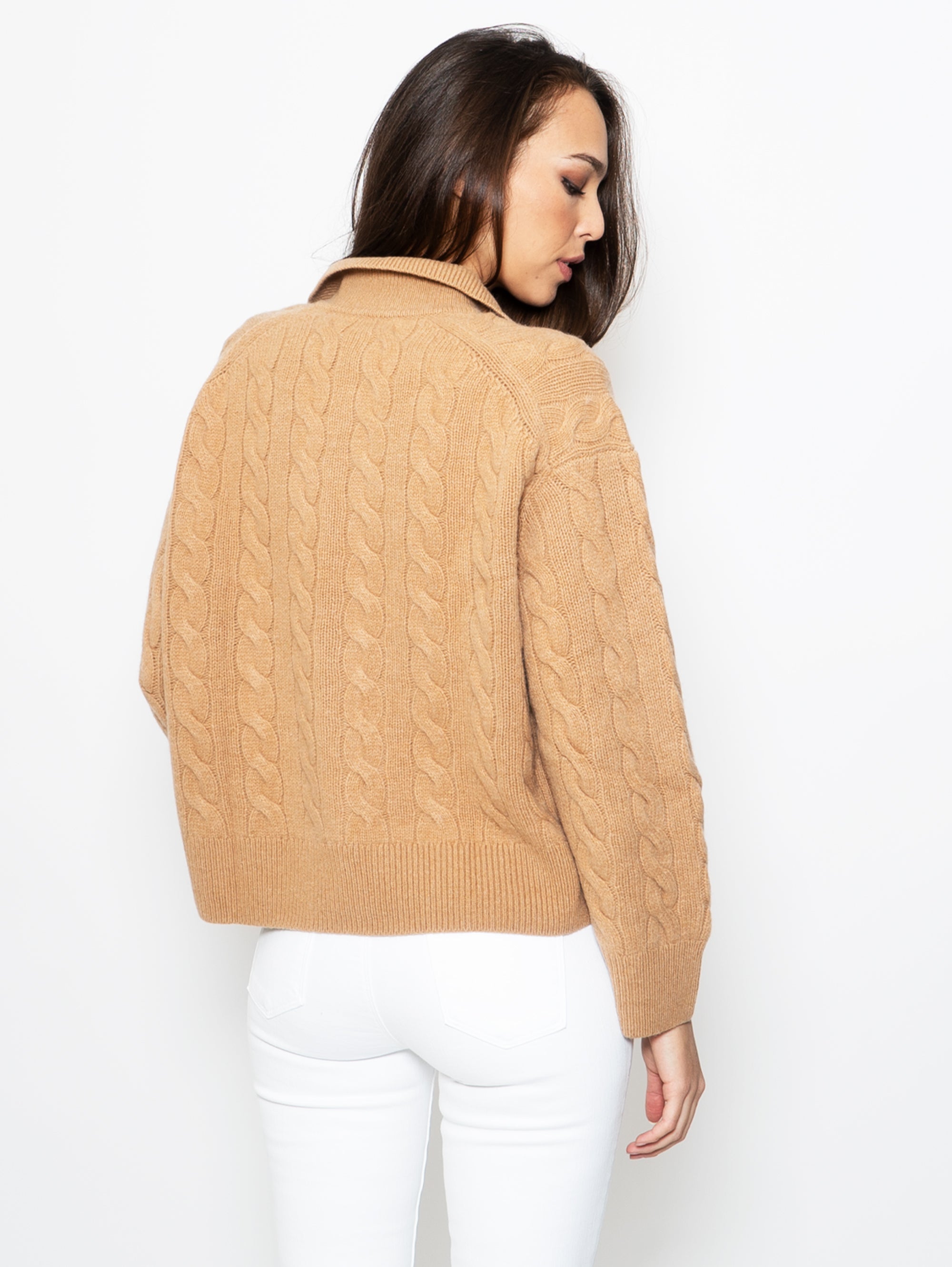 Braided Sweater with Camel Polo Neck
