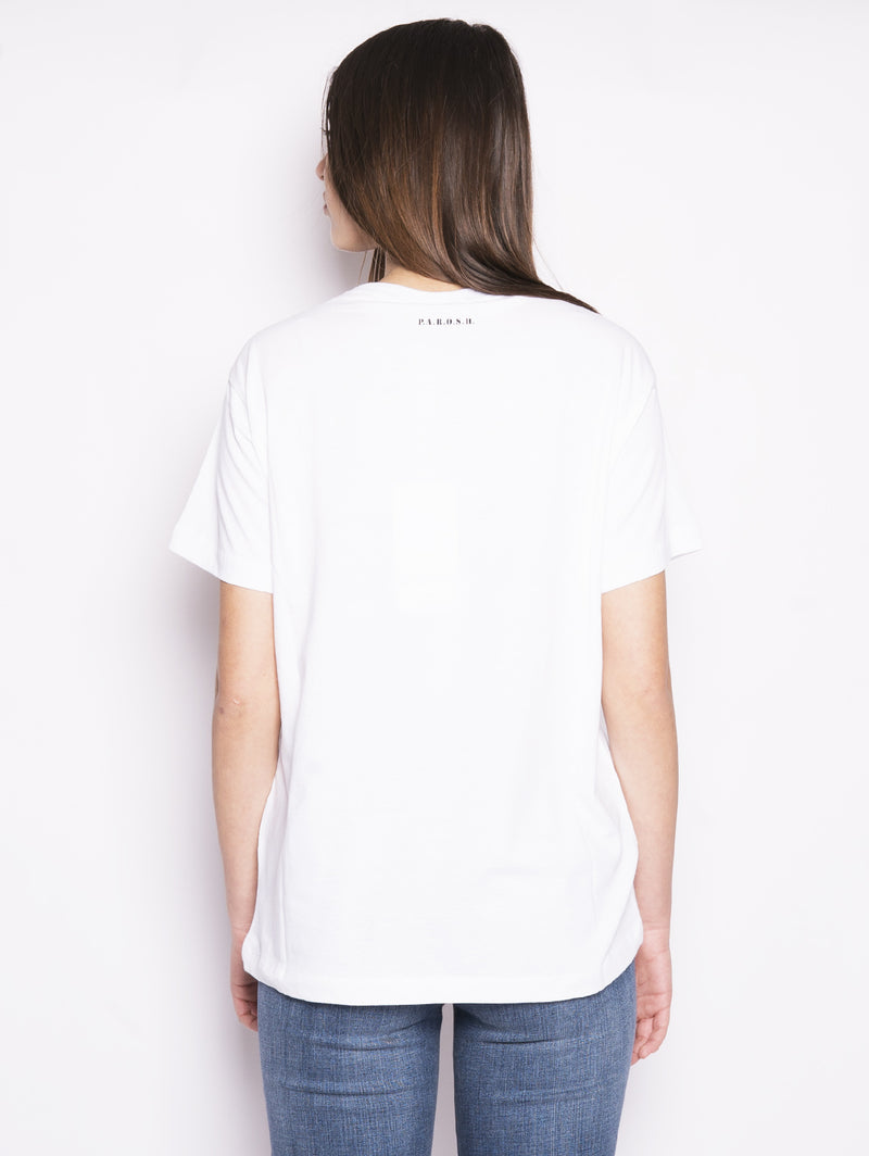 Coposh D110594 - T-shirt con logo in paillettes Bianco-Blusa-P.A.R.O.S.H.-TRYME Shop