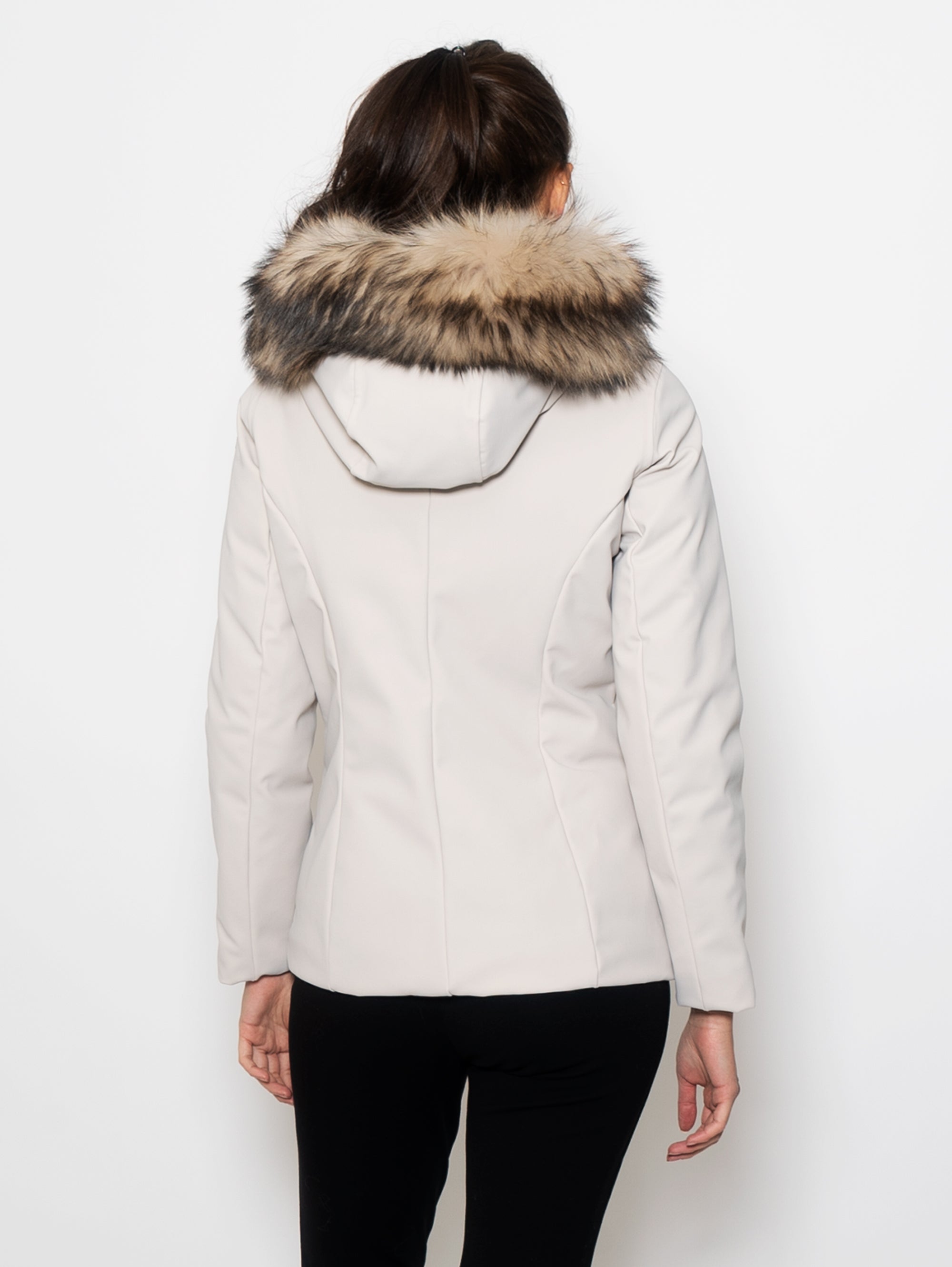 Jacket with Hood Edged in Sand Fur