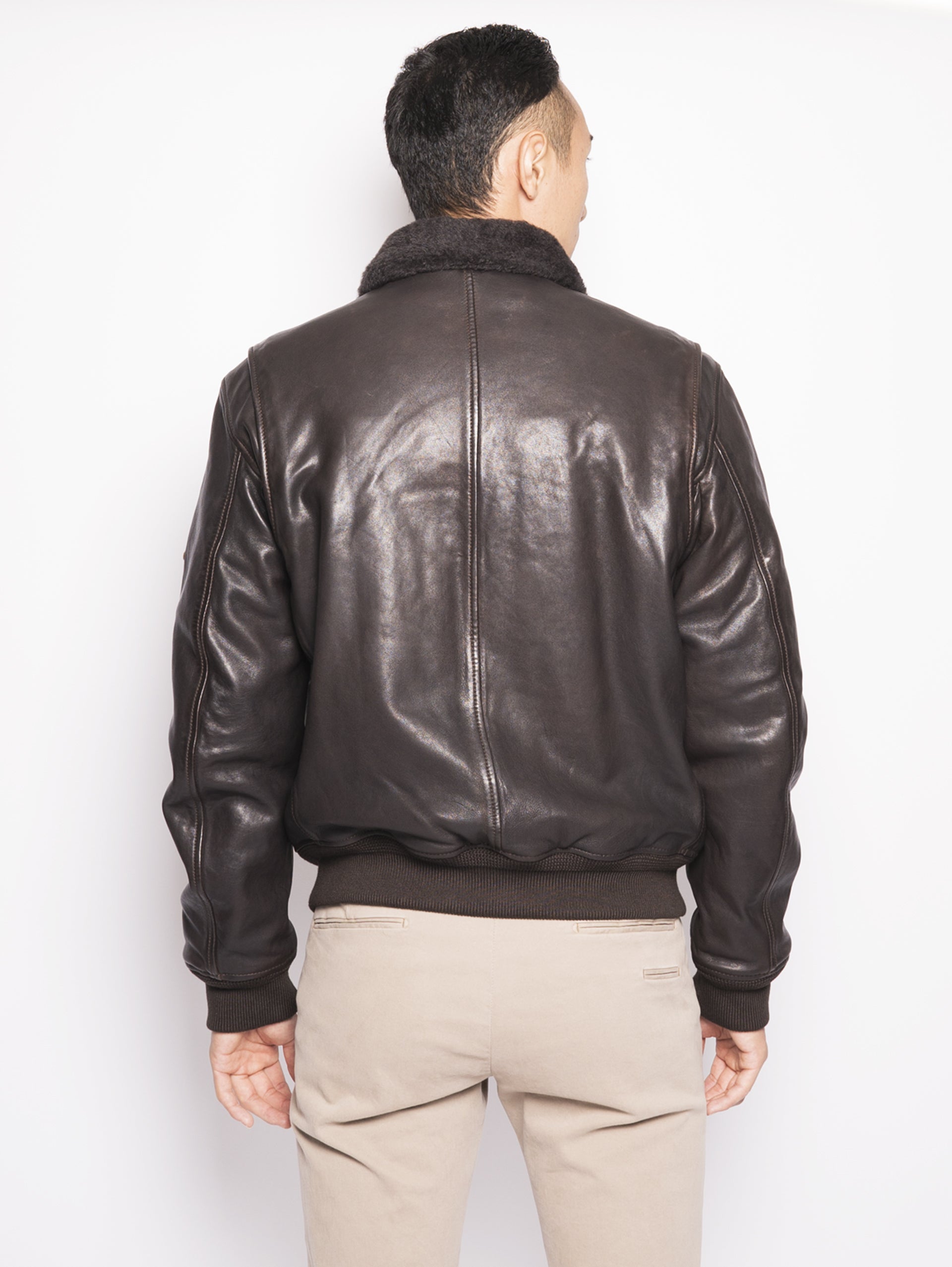 G1 Vegetal Leather - Giubbino in pelle con collo in pelliccia Testa di Moro-Jacket-ROY ROGERS-TRYME Shop