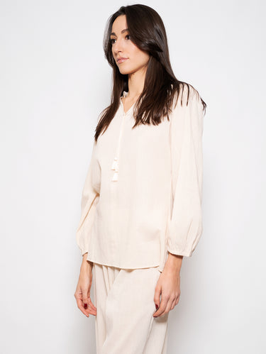 Blusa in Mussola di Cotone Beige