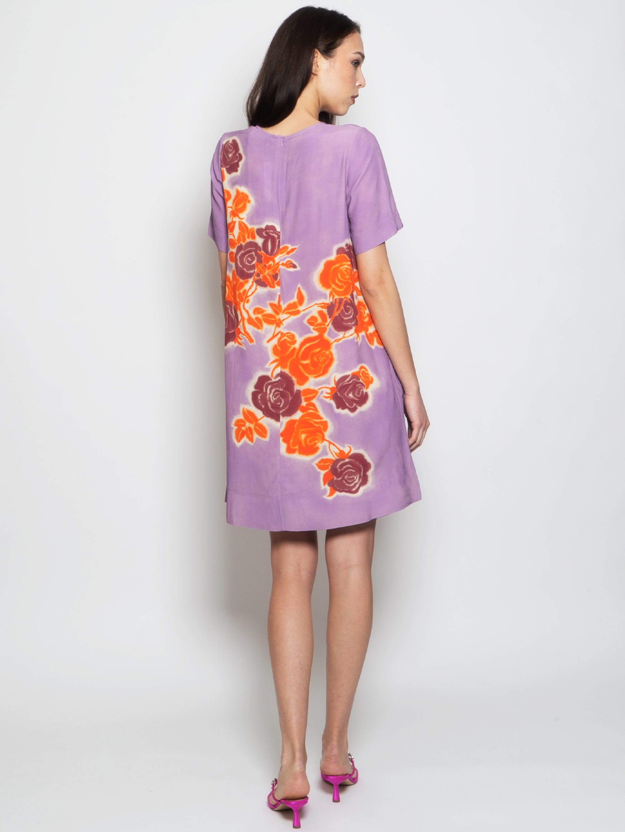 Dress with Lilac Round Neck Print