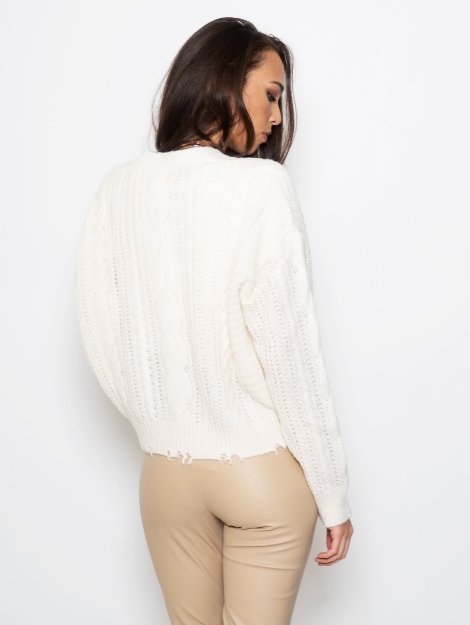 White Curly Knitted Cardigan