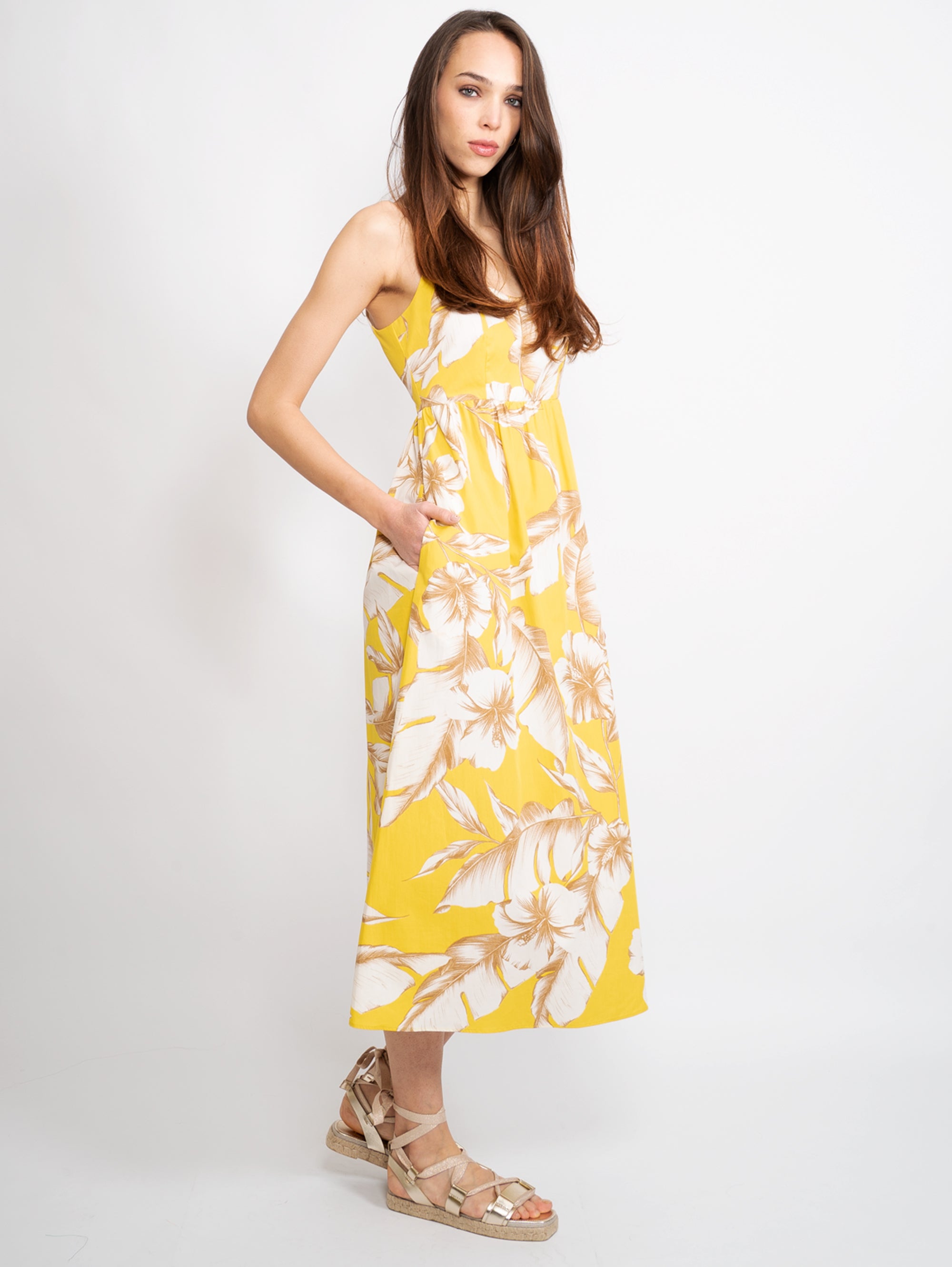 Longuette-Kleid mit gelben Blumen