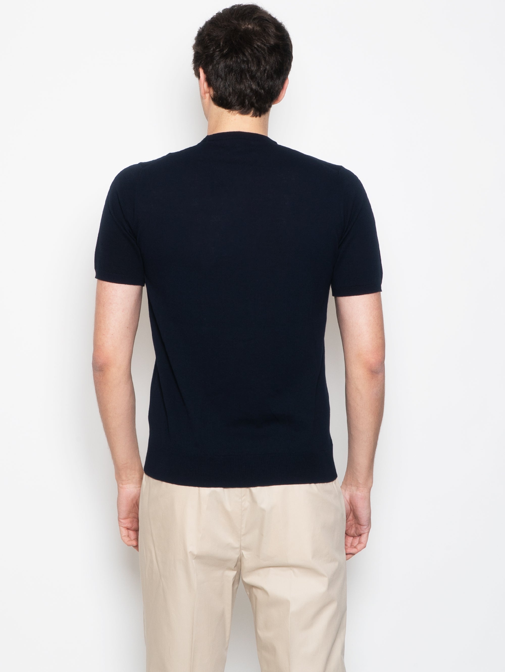 Blaues Kurzarm-T-Shirt aus Krepp-Baumwolle
