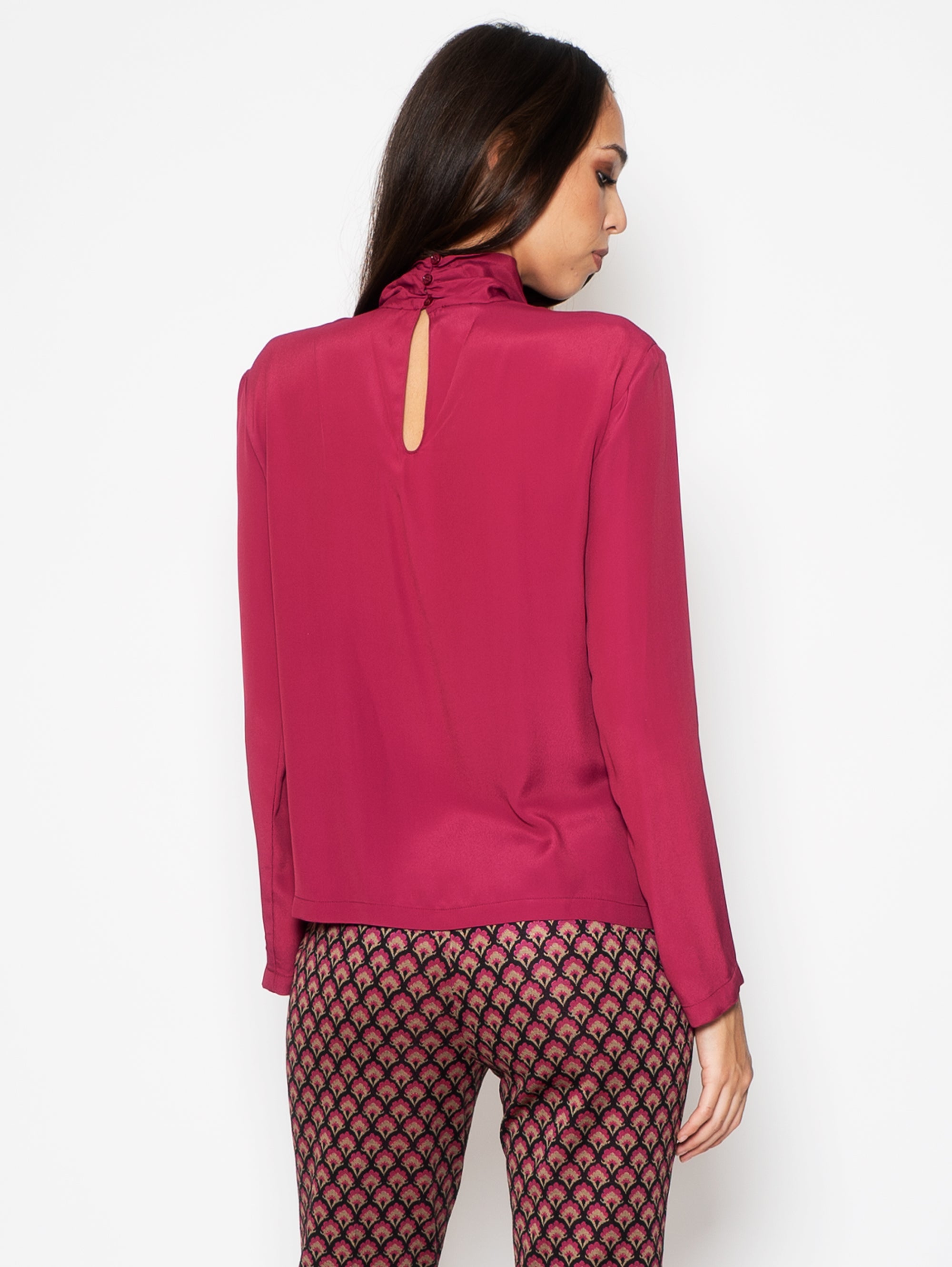 Blouse with Purple High Neck