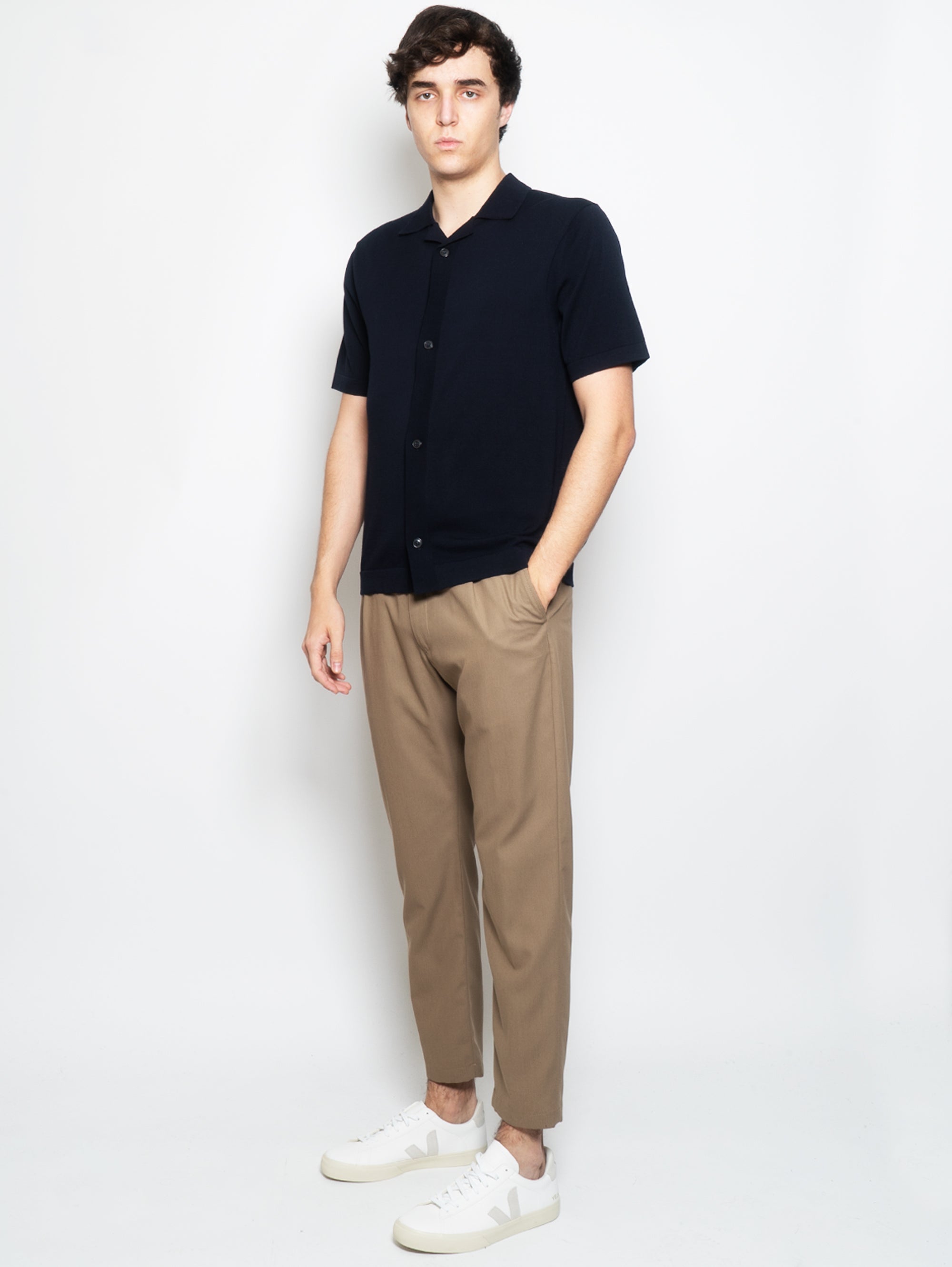 Beige Trousers with Pleats and Elastic Waist