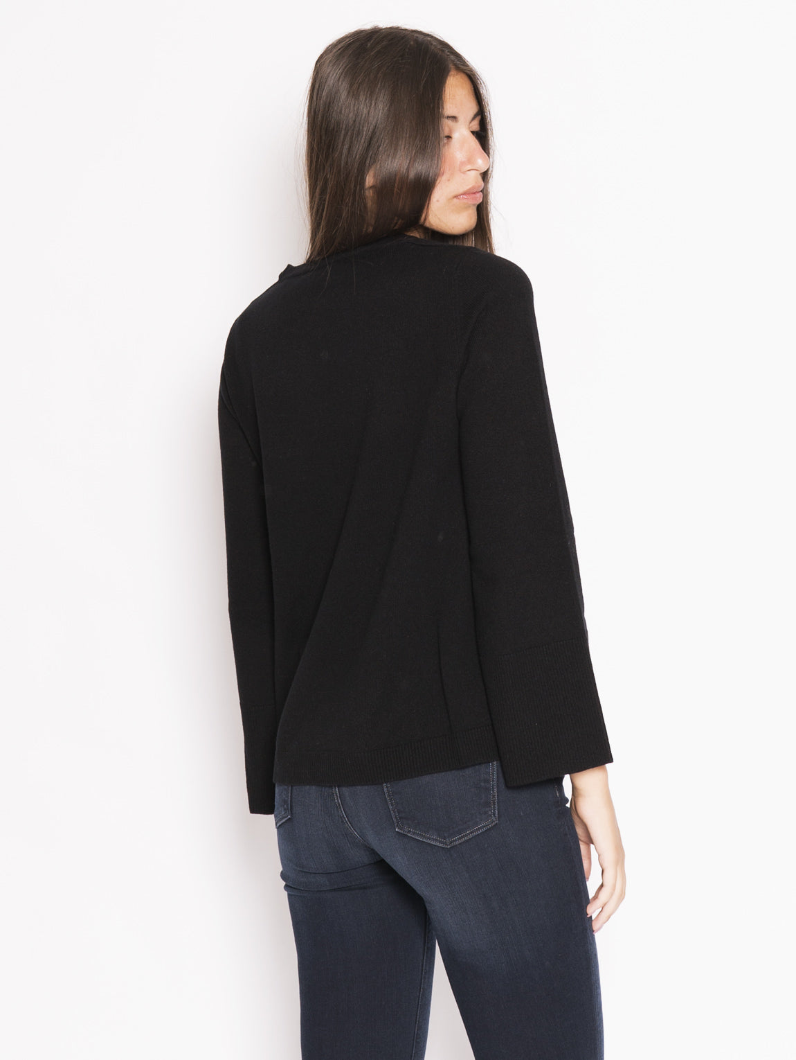 Sweater with maxi cuff in Black wool blend
