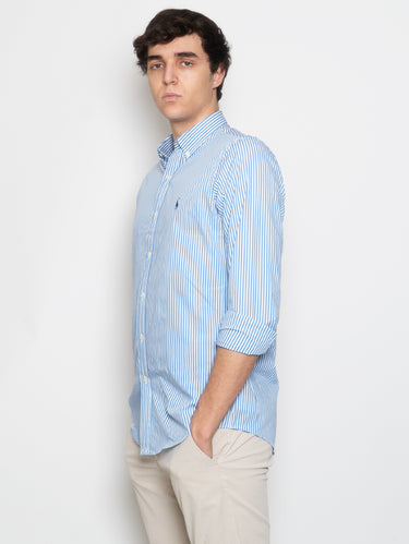 Stretchy Sport Shirt with Blue/White Stripes