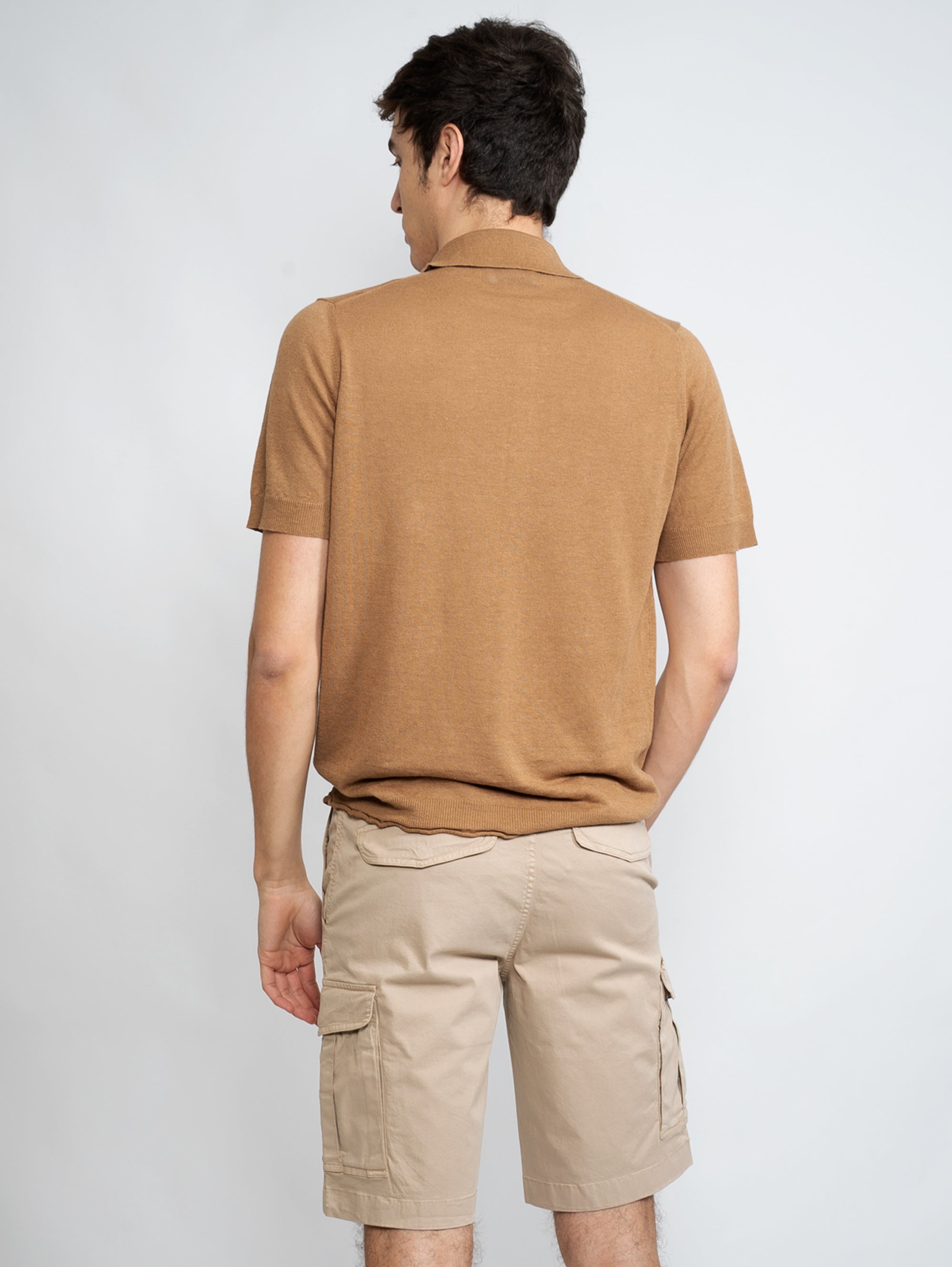 Brown Linen Blend Polo Shirt