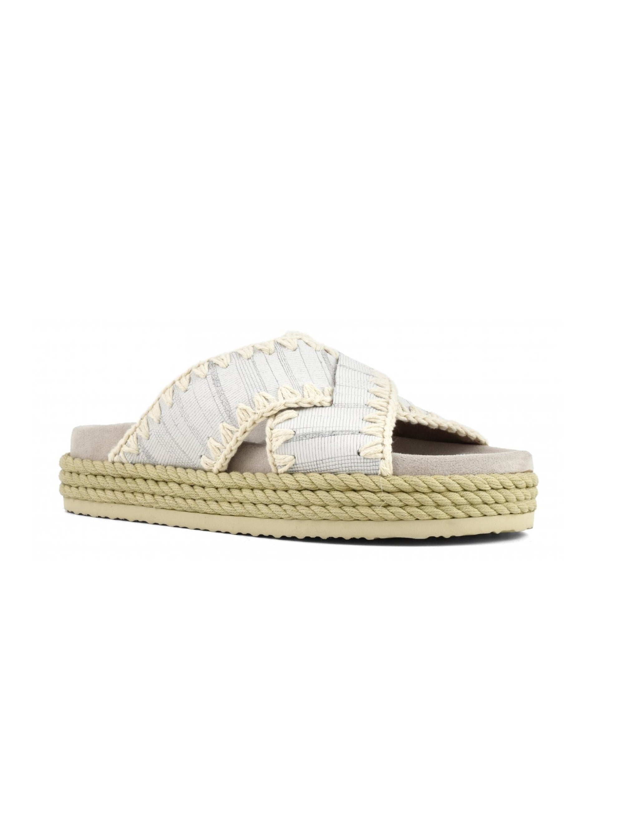 Crossed Bio Sandals in White Leather and Rope