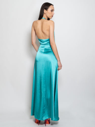 Langes amerikanisches Kleid aus Satin in Grün