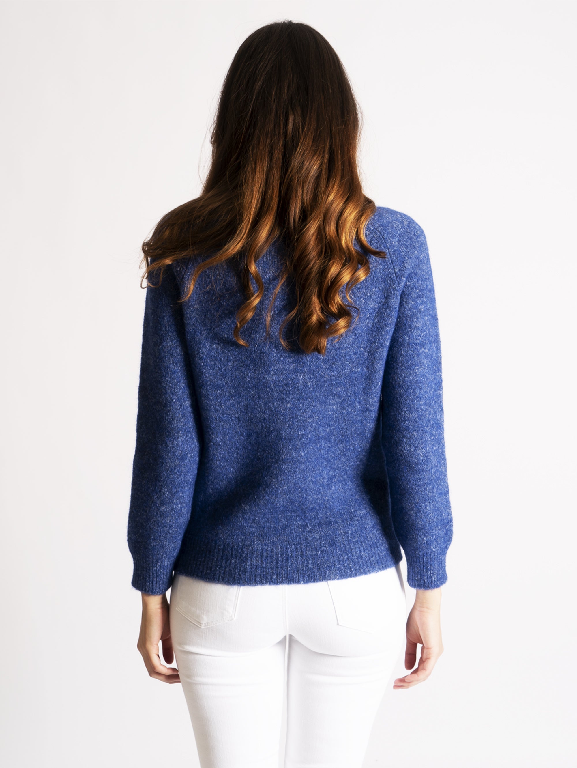 Blauer Melange-Pullover mit Rundhalsausschnitt