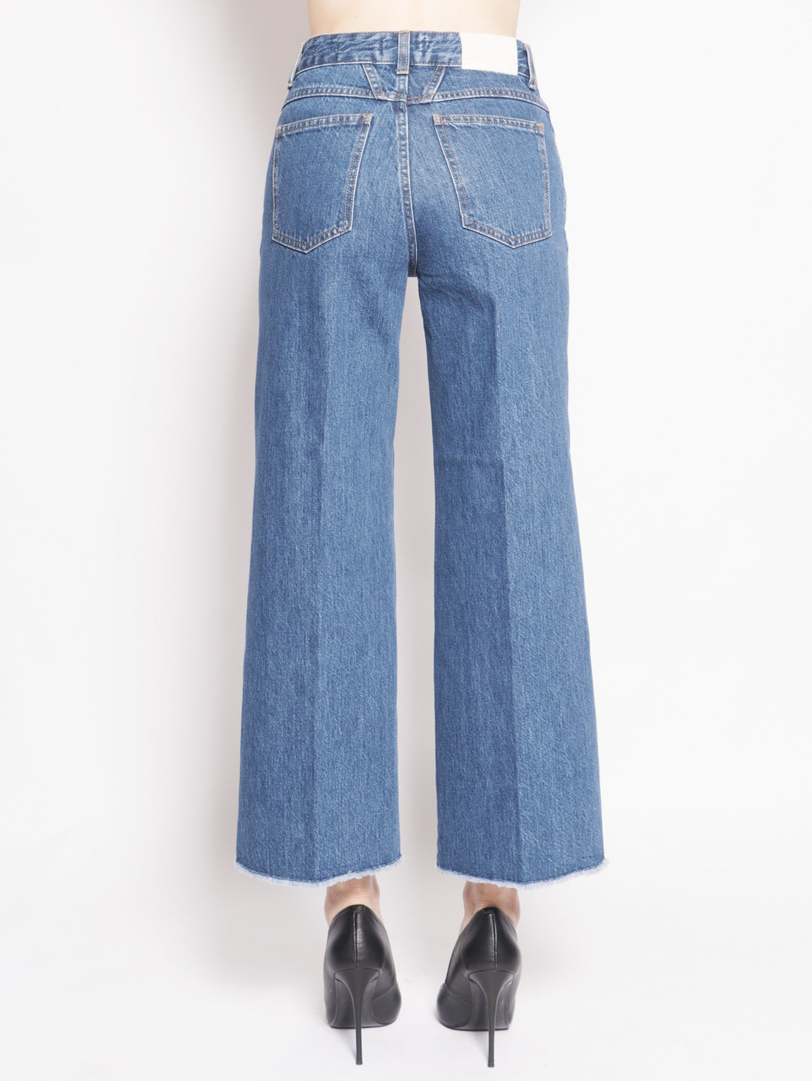 Jeans con Gamba Ampia Sfrangiata Blu