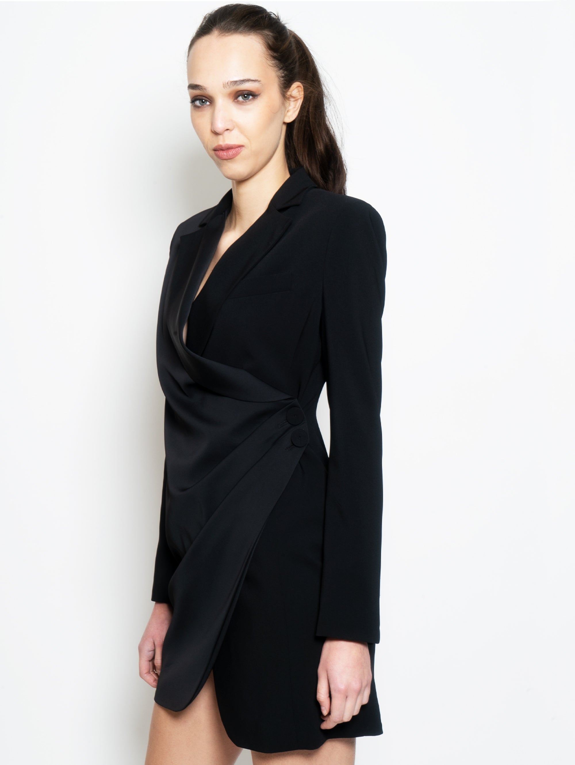 Robe Manteau with Black Draping