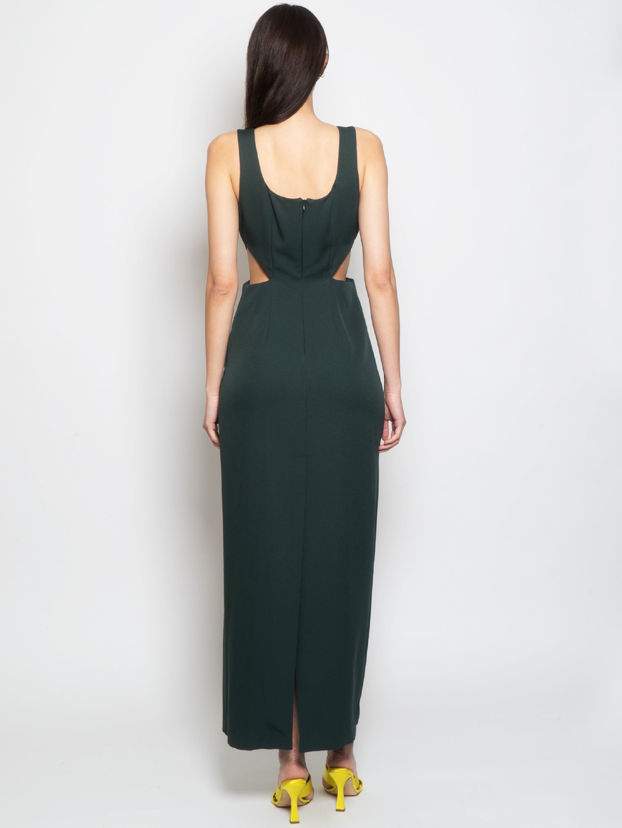 Long Dress with Cut Out Hips Bottle Green