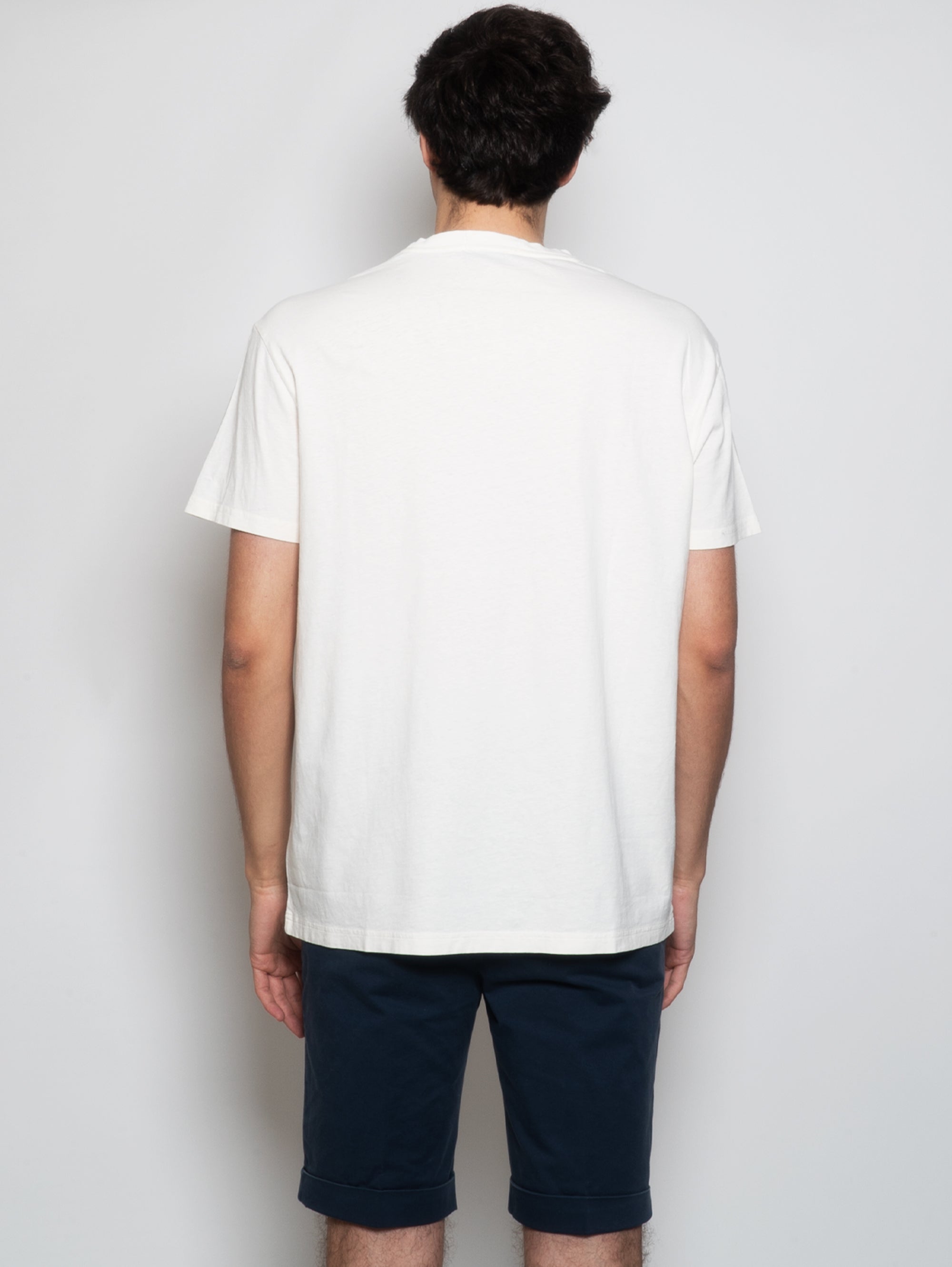 Cream Cotton and Linen T-shirt with Pocket