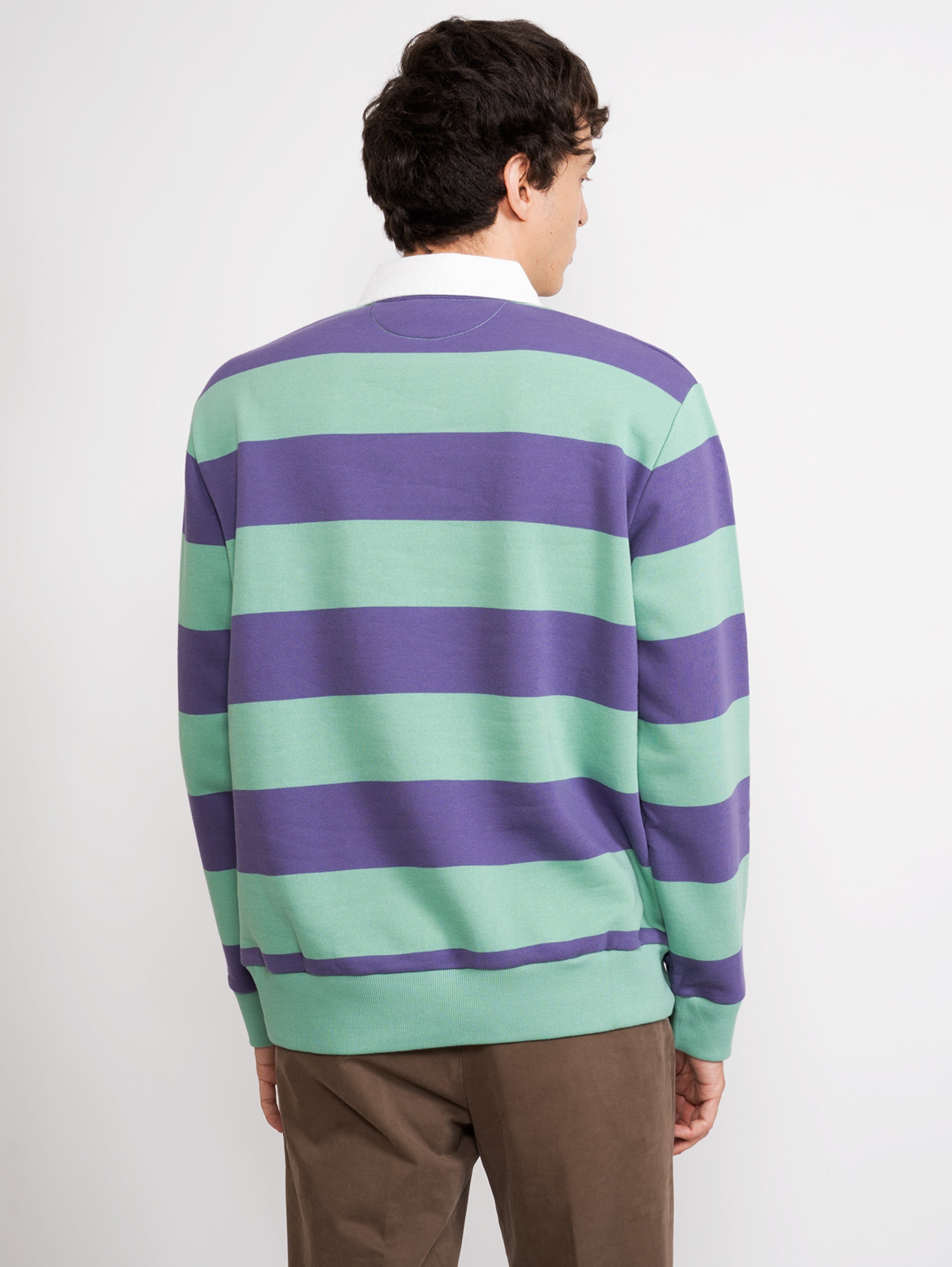 Green / Purple Striped Rugby Style Sweatshirt