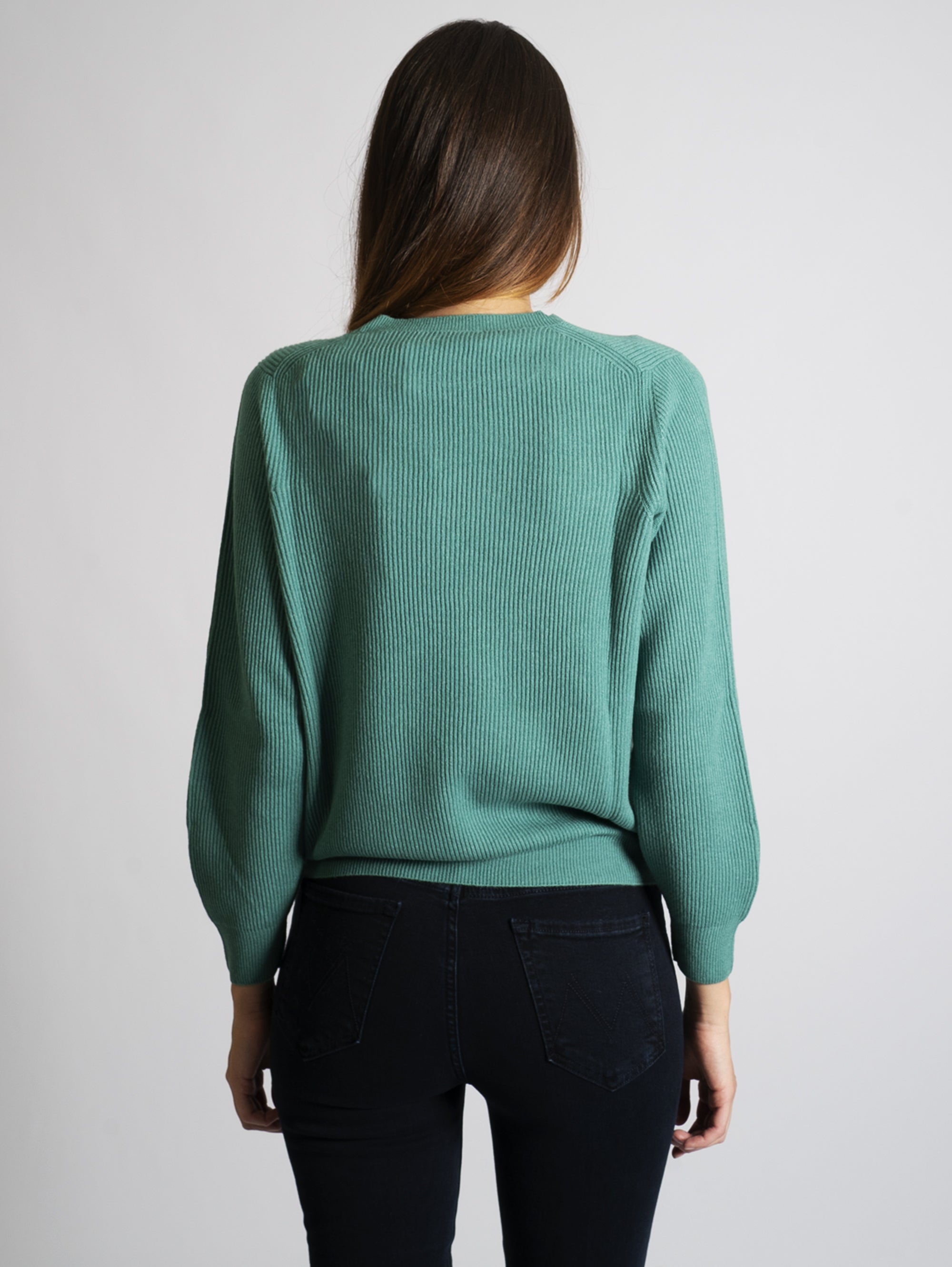 Green Ribbed Crewneck Sweater
