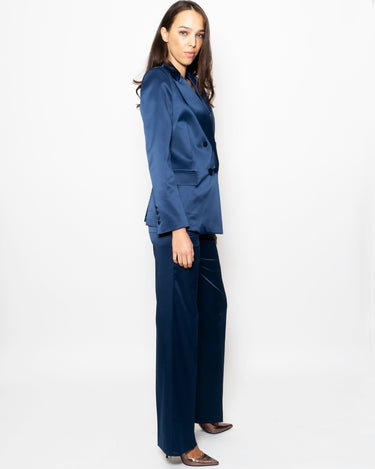 Blue Stretch Satin Pants