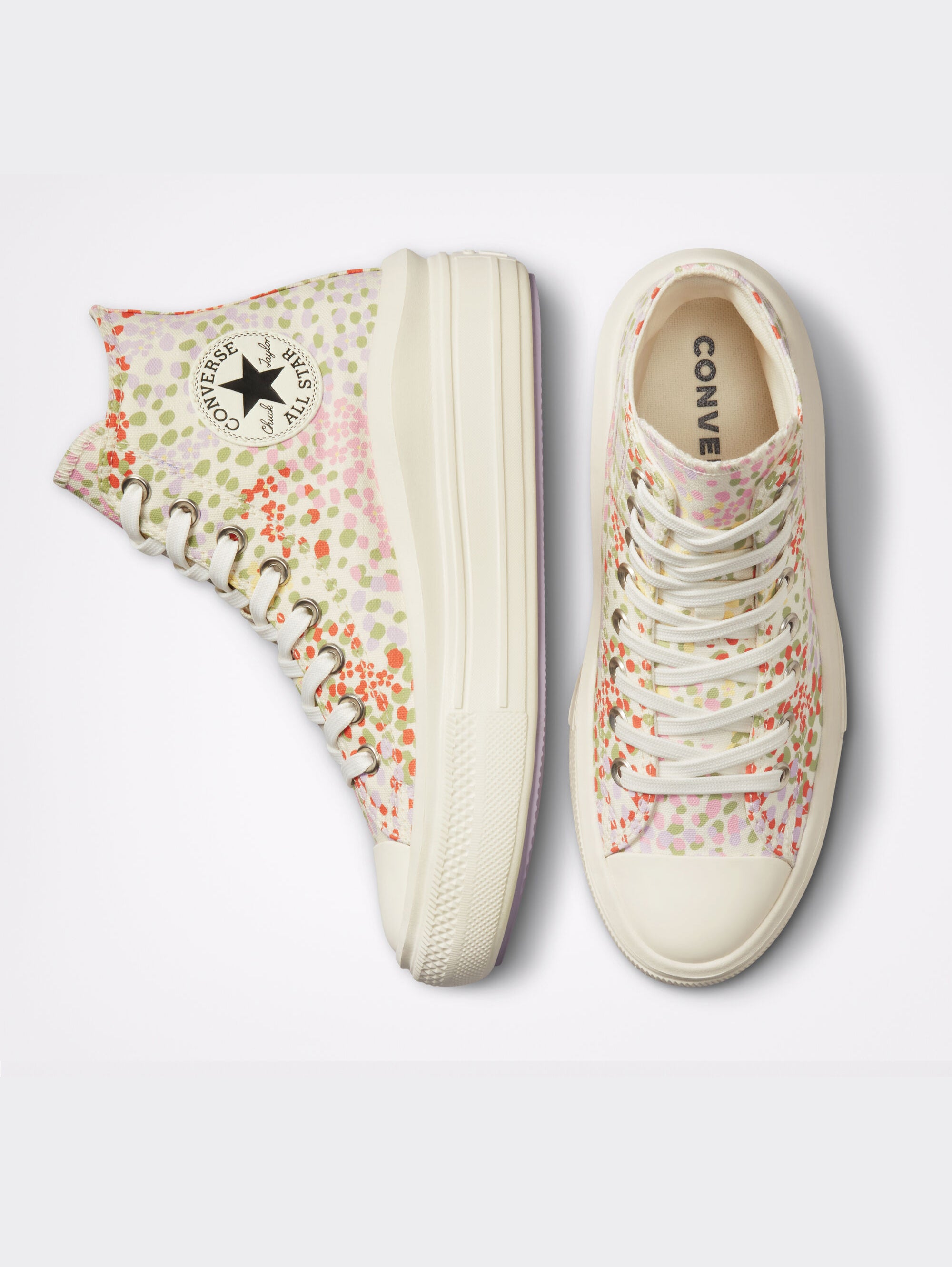 Platform Sneakers with Flowers and Multicolor Polka Dots