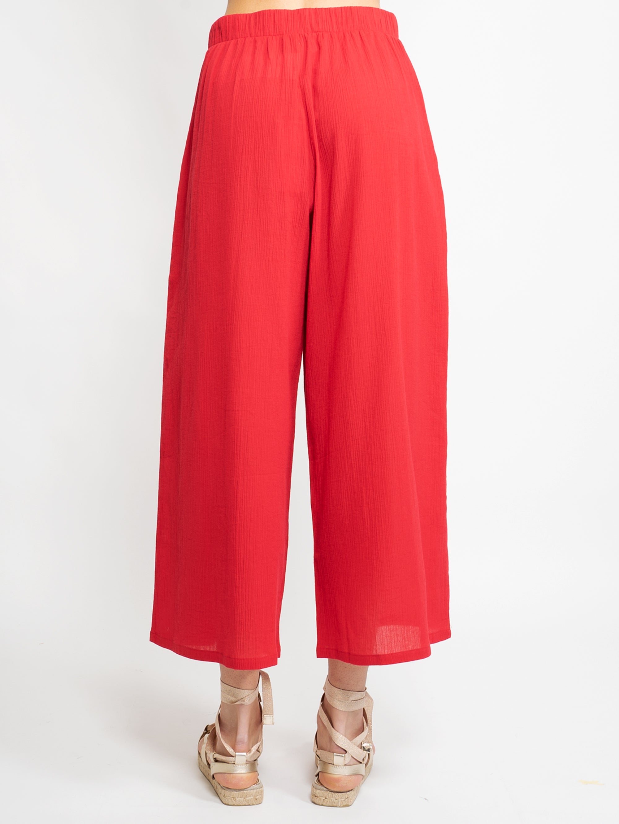 Pantaloni Ampi in Mussola di Cotone Rosso